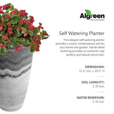 Algreen Acerra 12 x 20 Inch Curved Patio Vase Garden Planter, Marble (2 Pack)