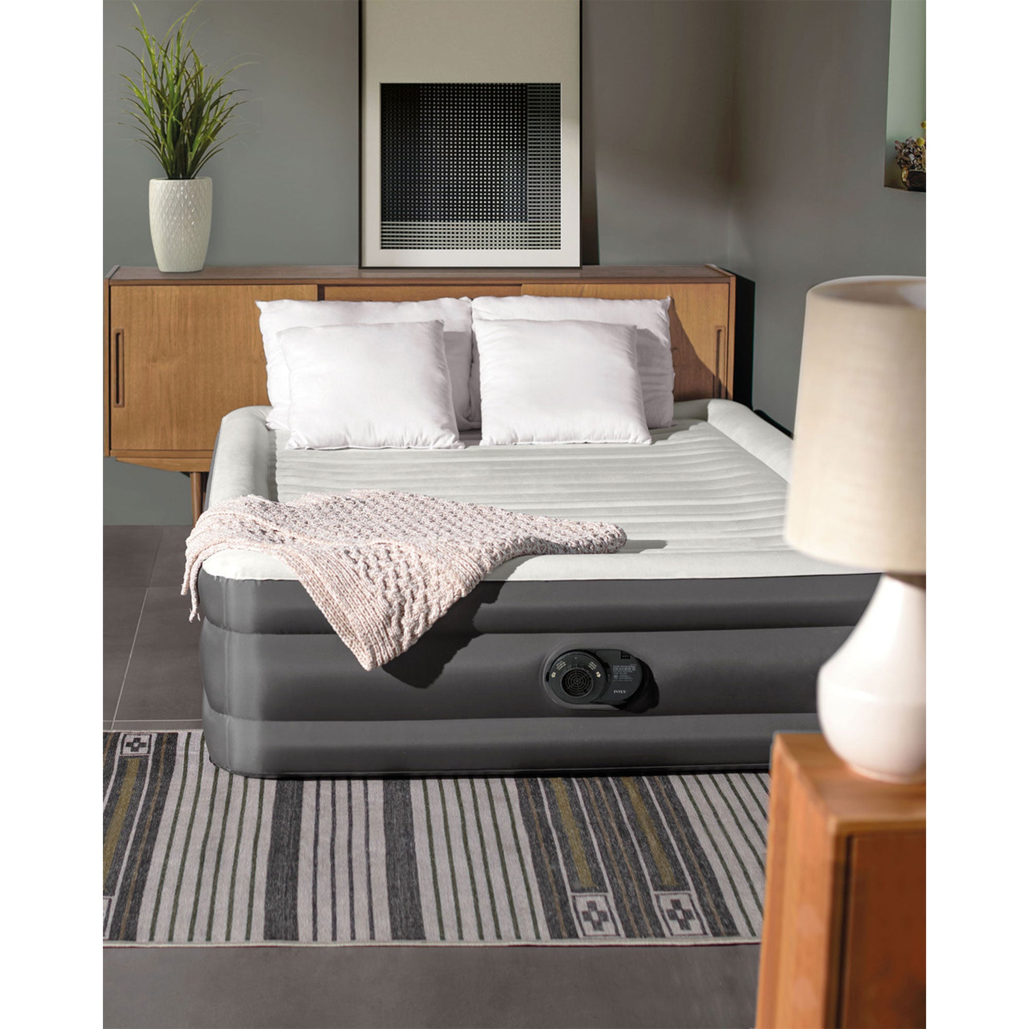 Intex TruAire Queen Air Mattress Airbed w/ Lumbar Support & Built in Pump (Used) - VMInnovations