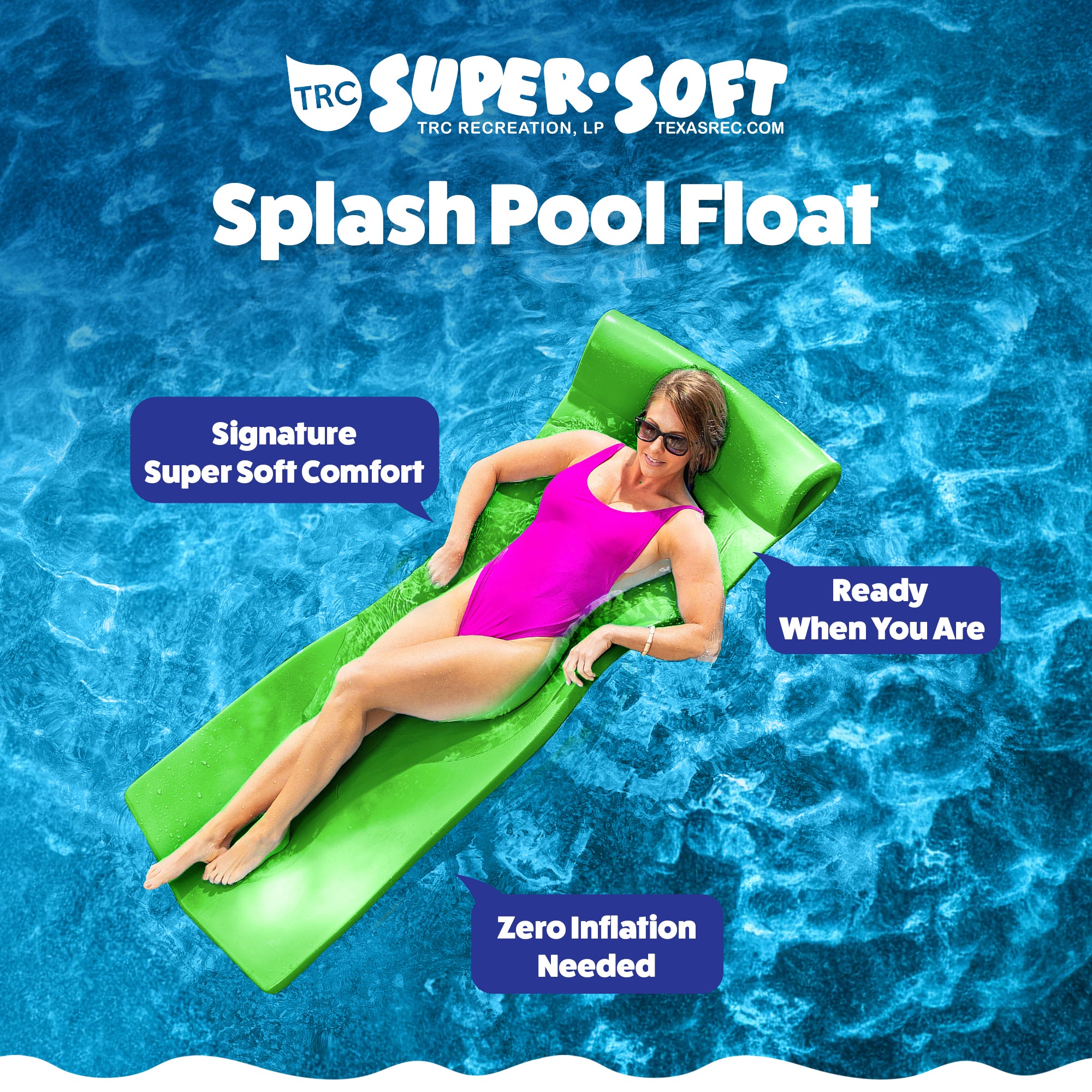 TRC Recreation Splash 1.25" Thick Foam Pool Float Mat, Fierce Green (Open Box) - VMInnovations