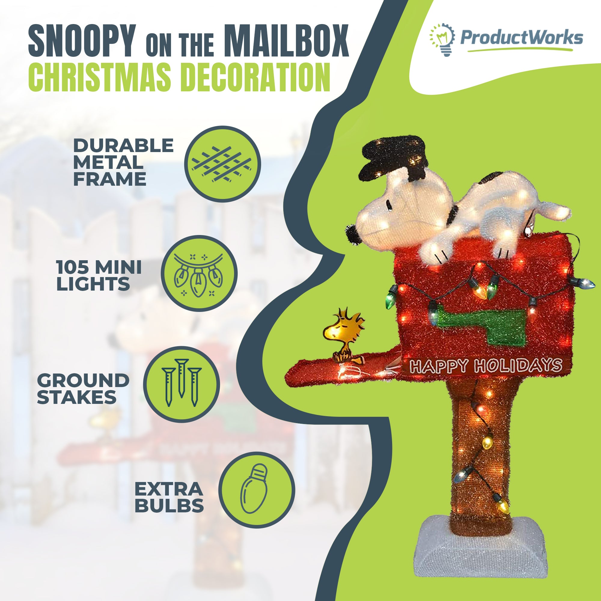ProductWorks Peanuts 36in Snoopy on The Mailbox Prelit Yard Decoration(Open Box) - VMInnovations