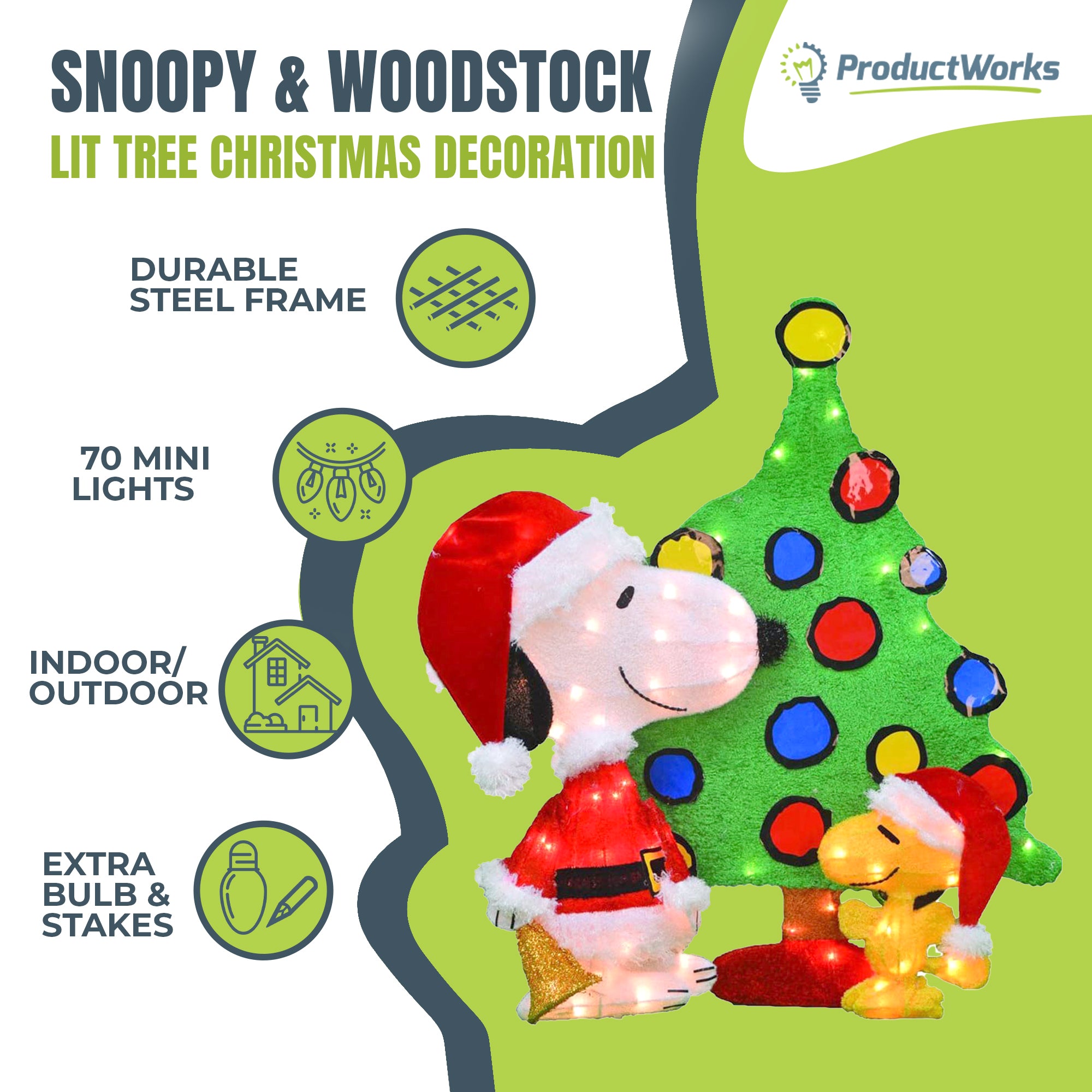 ProductWorks Peanuts 32" Snoopy and Woodstock Pre Lit Yard Decoration (Open Box) - VMInnovations