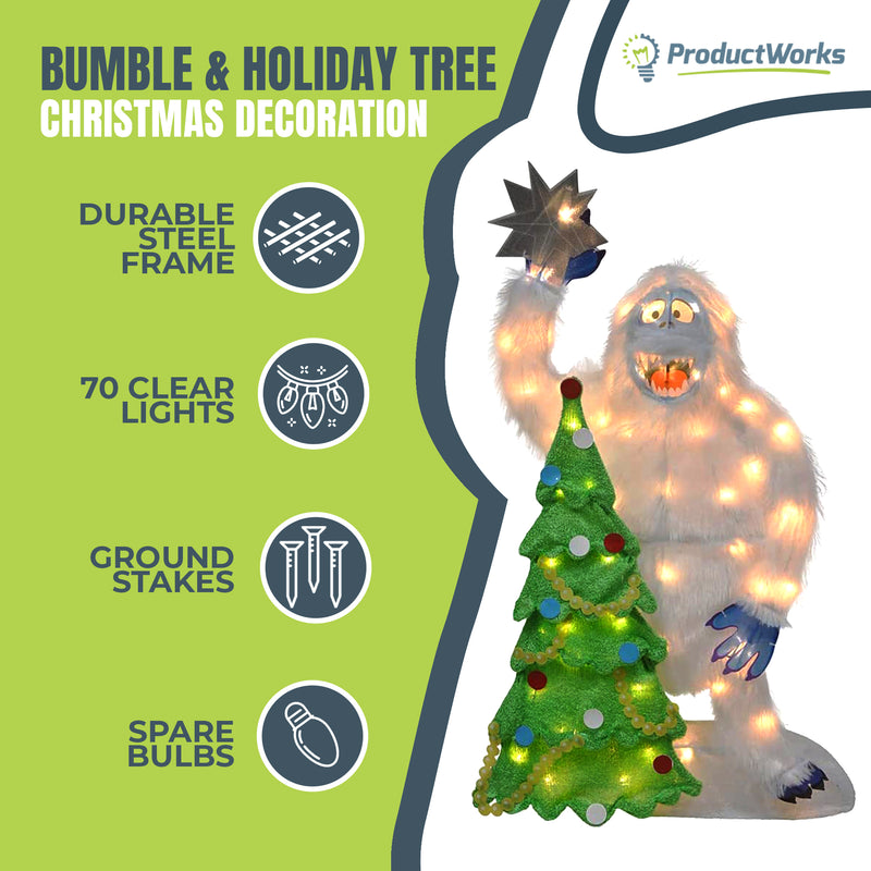 ProductWorks Rudolph 32" Bumble & Christmas Tree Pre Lit Decoration (For Parts)