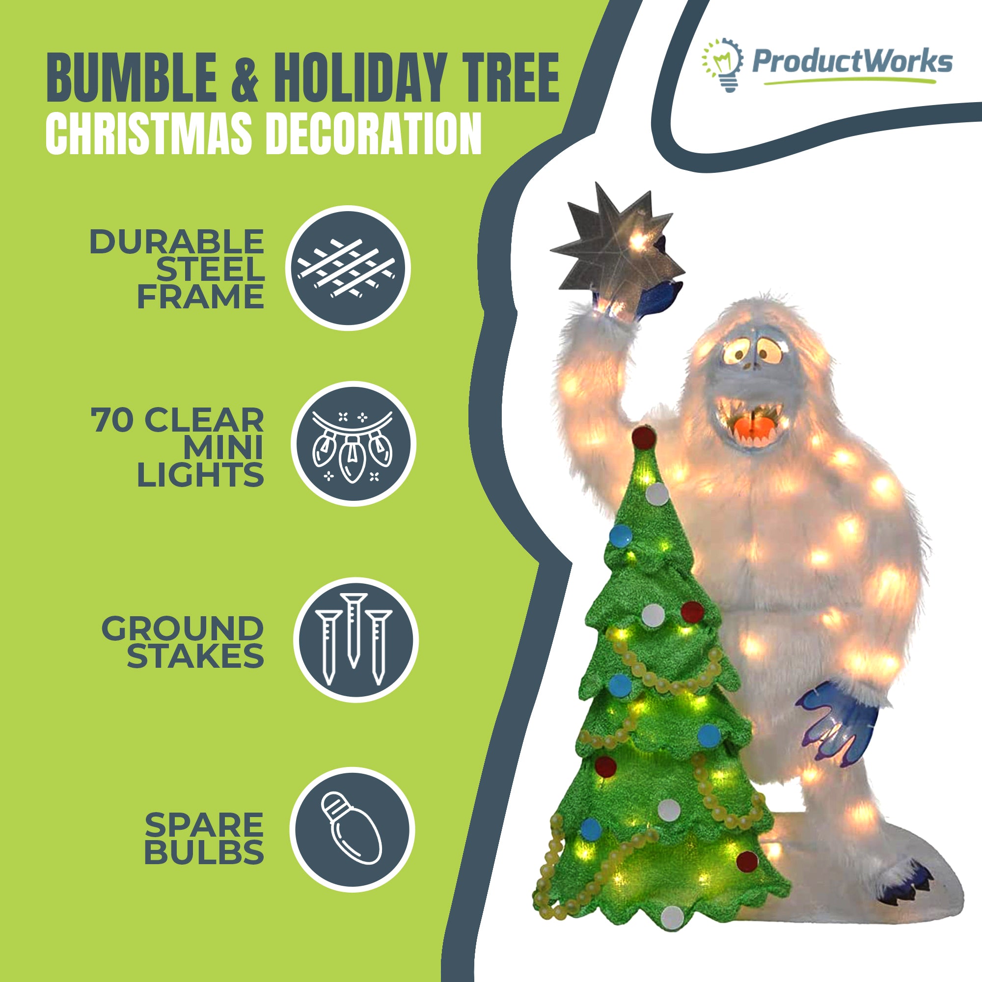 ProductWorks 32 Inch Bumble Christmas Tree Pre-Lit Yard Ornament Holiday Decor