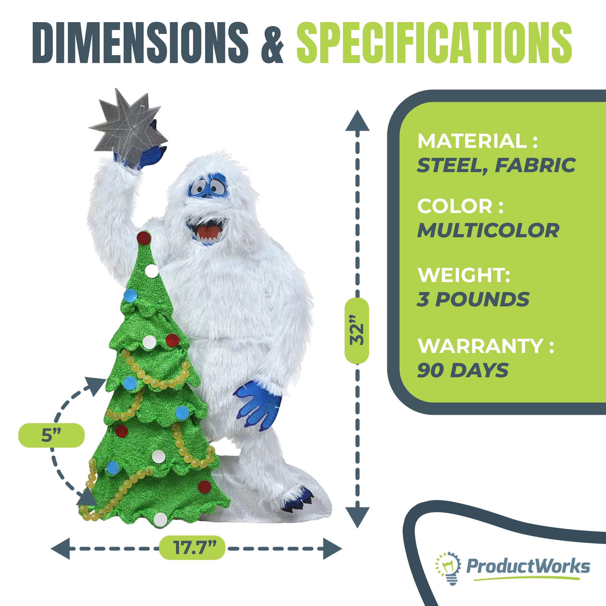 ProductWorks 32 Inch Bumble Christmas Tree Pre-Lit Yard Ornament Holiday Decor