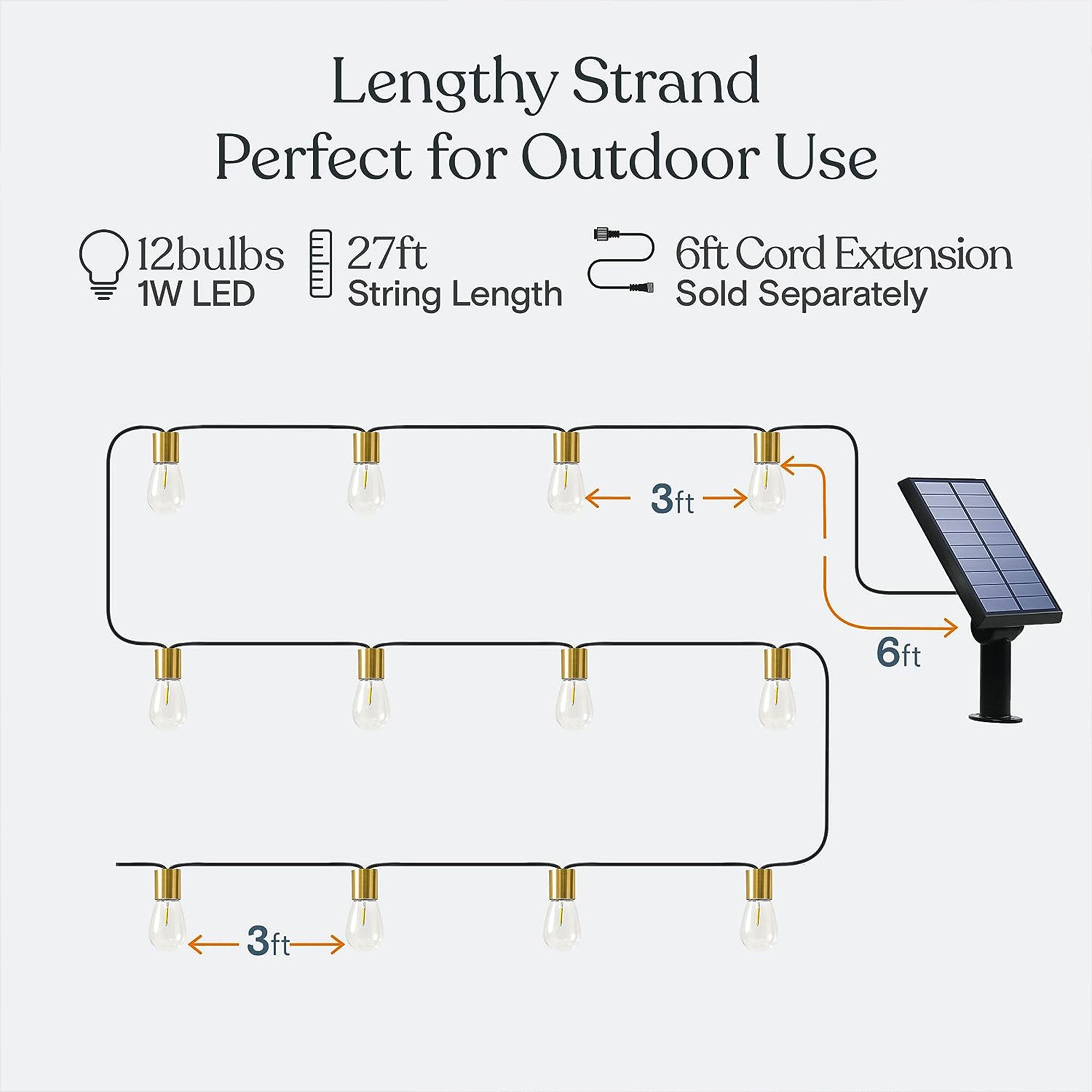Brightech Solar Powered LED 12 Bulb Waterproof String Lights, 28 Ft (Open Box) - VMInnovations