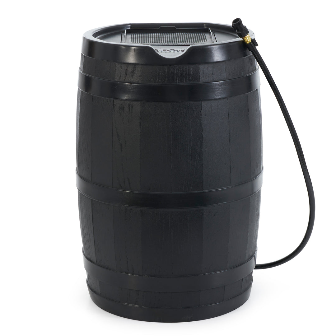 FCMP Outdoor RC45 45 Gallon Outdoor Rain Water Catcher Barrel Container, Black - VMInnovations
