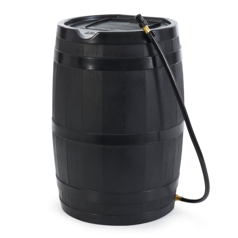 FCMP Outdoor RC45 45 Gallon Outdoor Rain Water Catcher Barrel Container, Black - VMInnovations