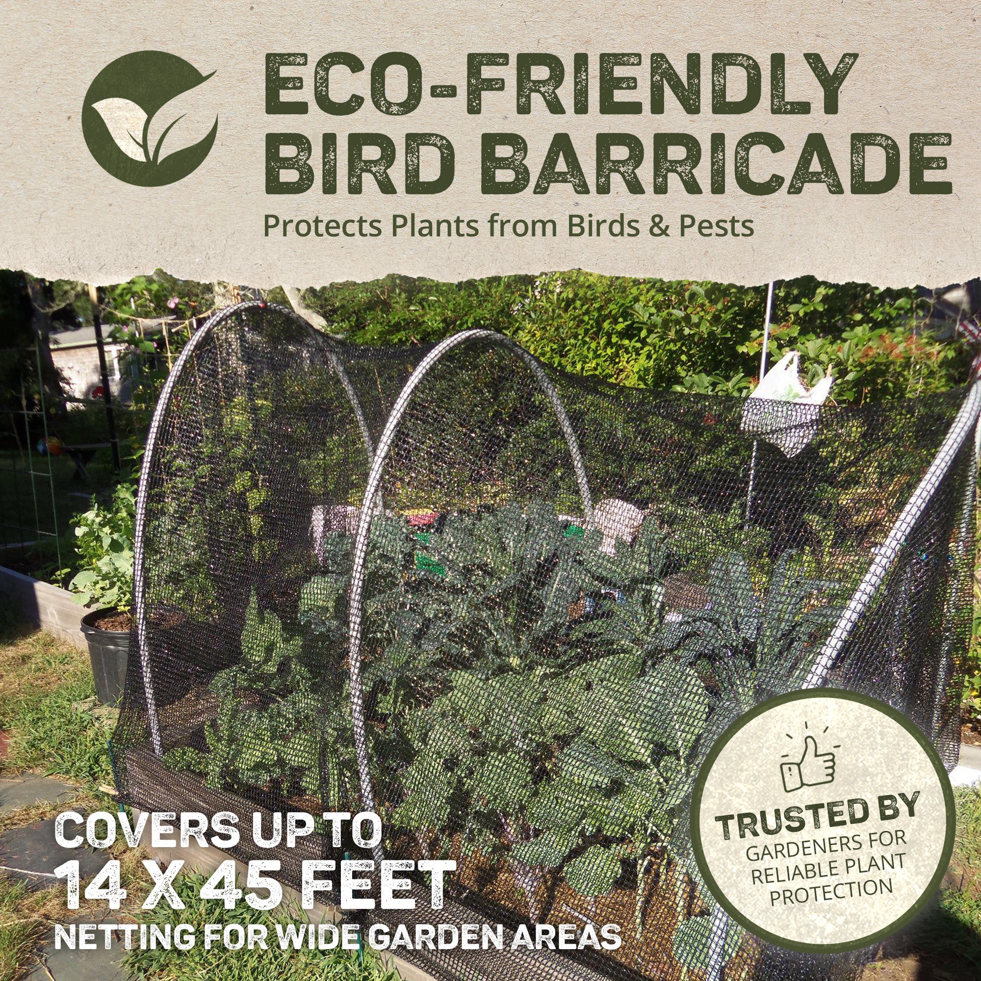 DeWitt 14x45 Ft Deluxe Bird Barricade, Garden Mesh Netting for Plant Protection - VMInnovations