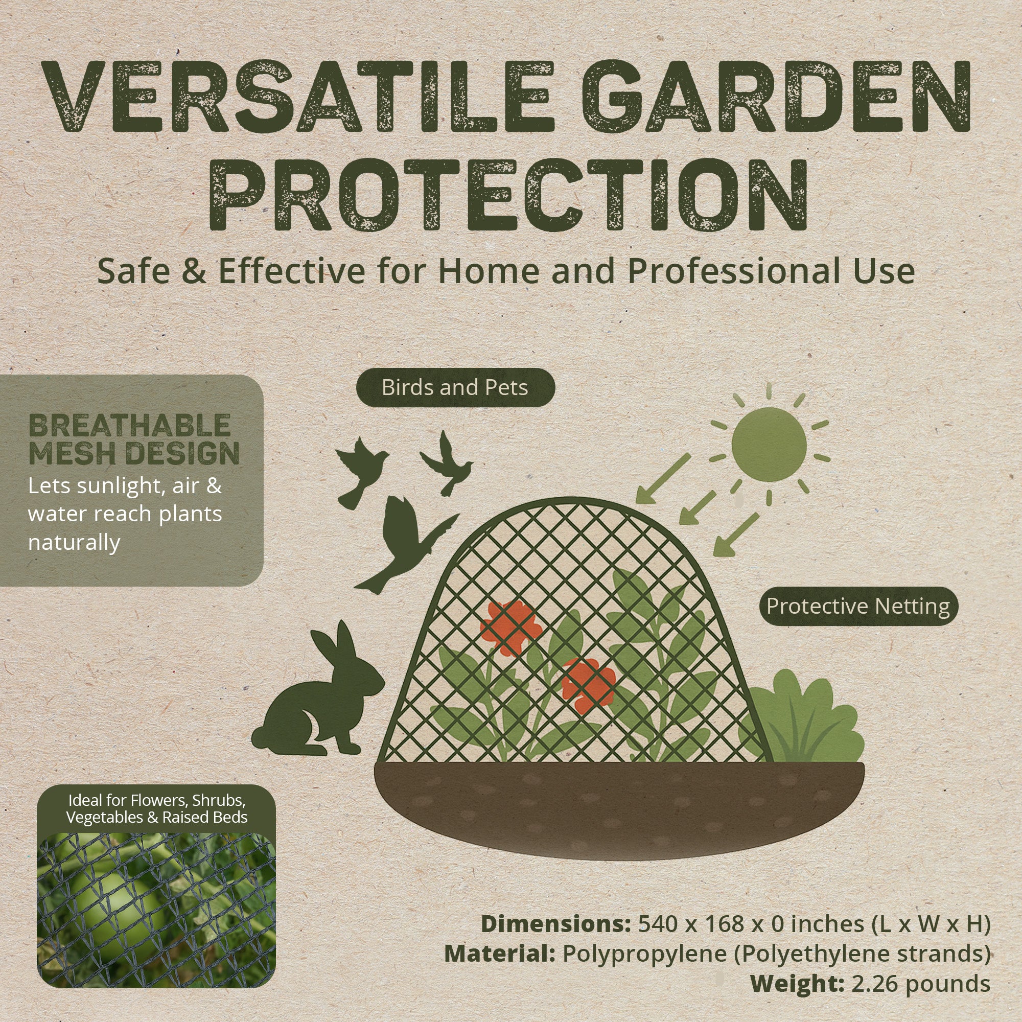DeWitt 14x45 Ft Deluxe Bird Barricade, Garden Mesh Netting for Plant Protection - VMInnovations
