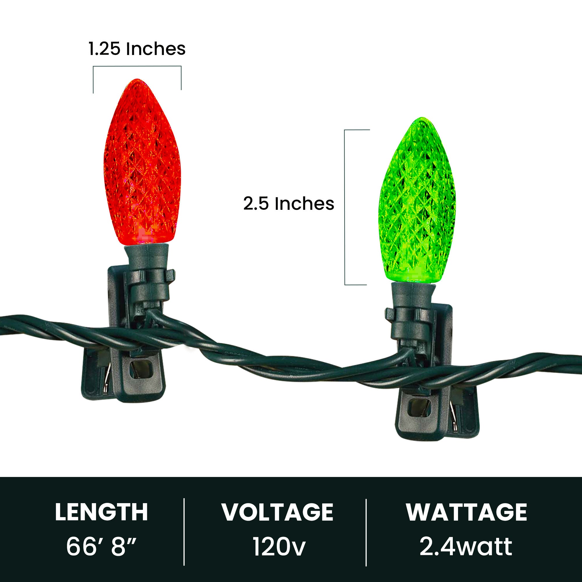 NOMA Quick Clip 66.8' LED Oudoor Christmas String Lights, 100 Multi-Color Bulbs - VMInnovations