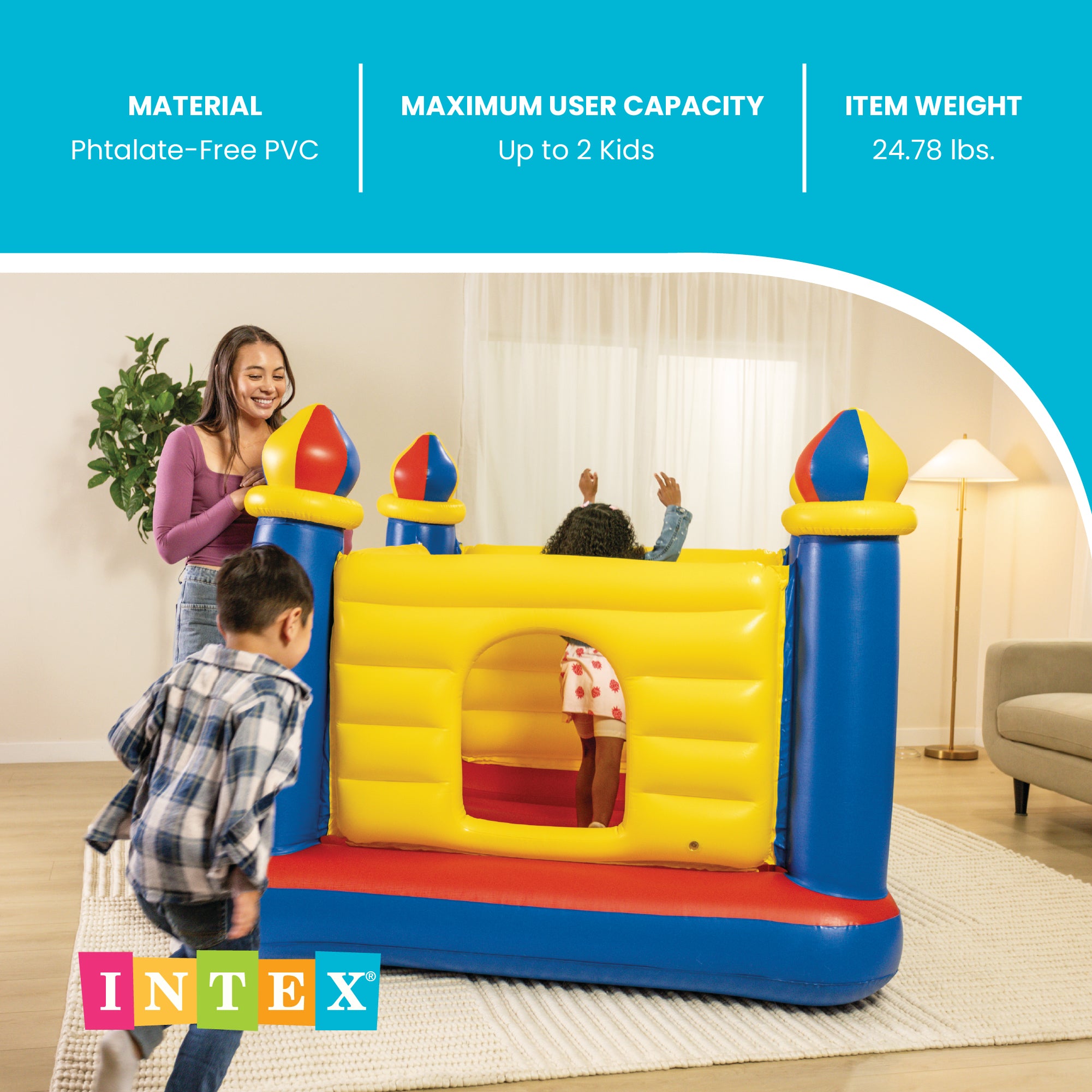 Intex Inflatable Colorful Jump-O-Lene Castle Bounce House, for 2 Kids Ages 3-6