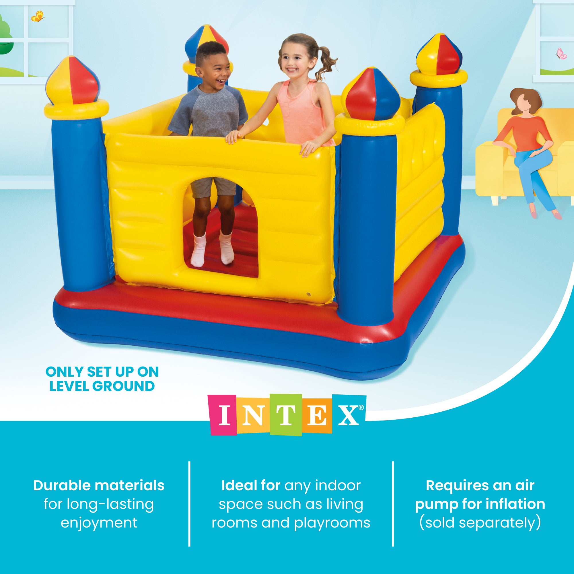 Intex Inflatable Colorful Jump-O-Lene Castle Bounce House, for 2 Kids Ages 3-6
