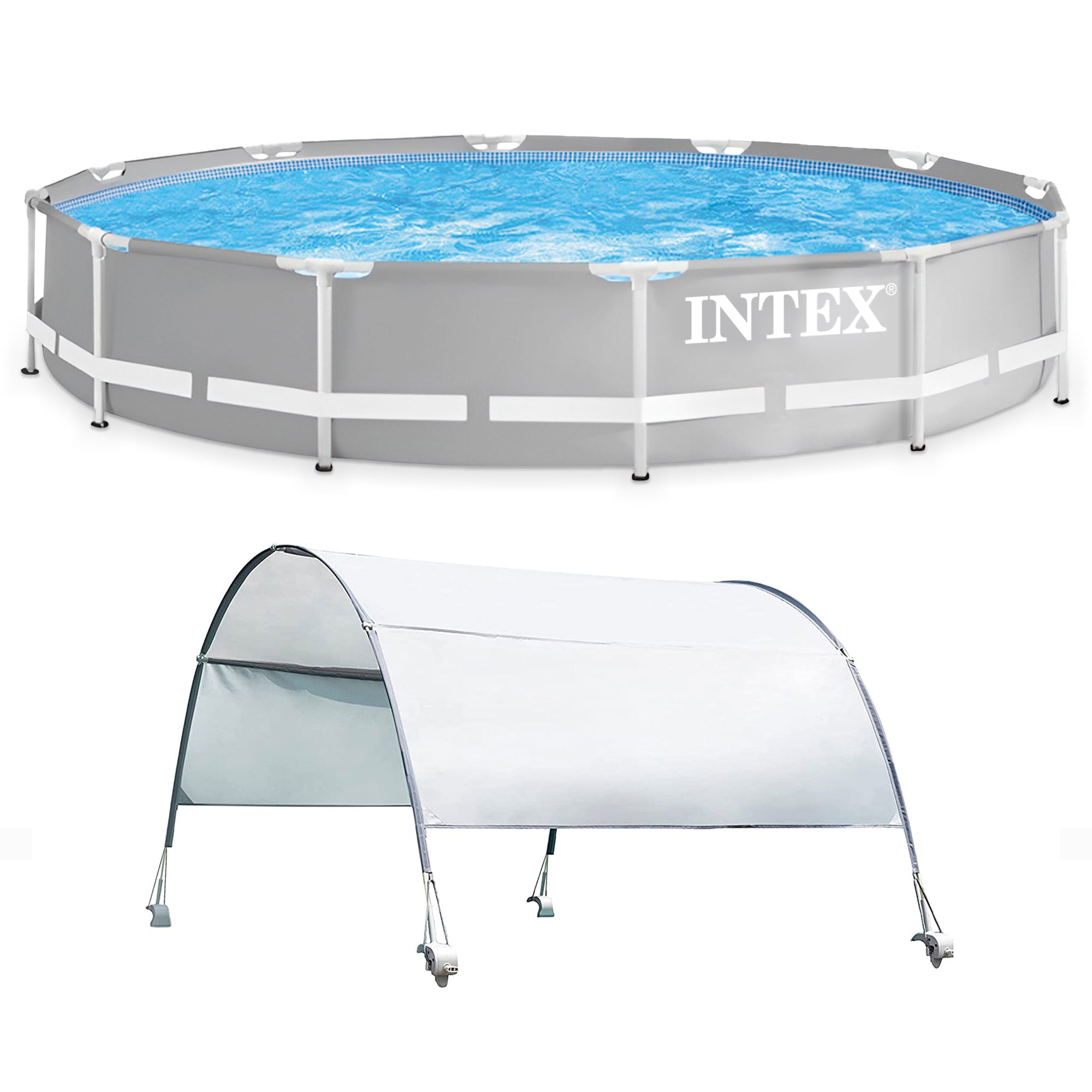 Intex 12ft x 30in Prism Metal Frame Above Ground Round Swimming Pool & Canopy