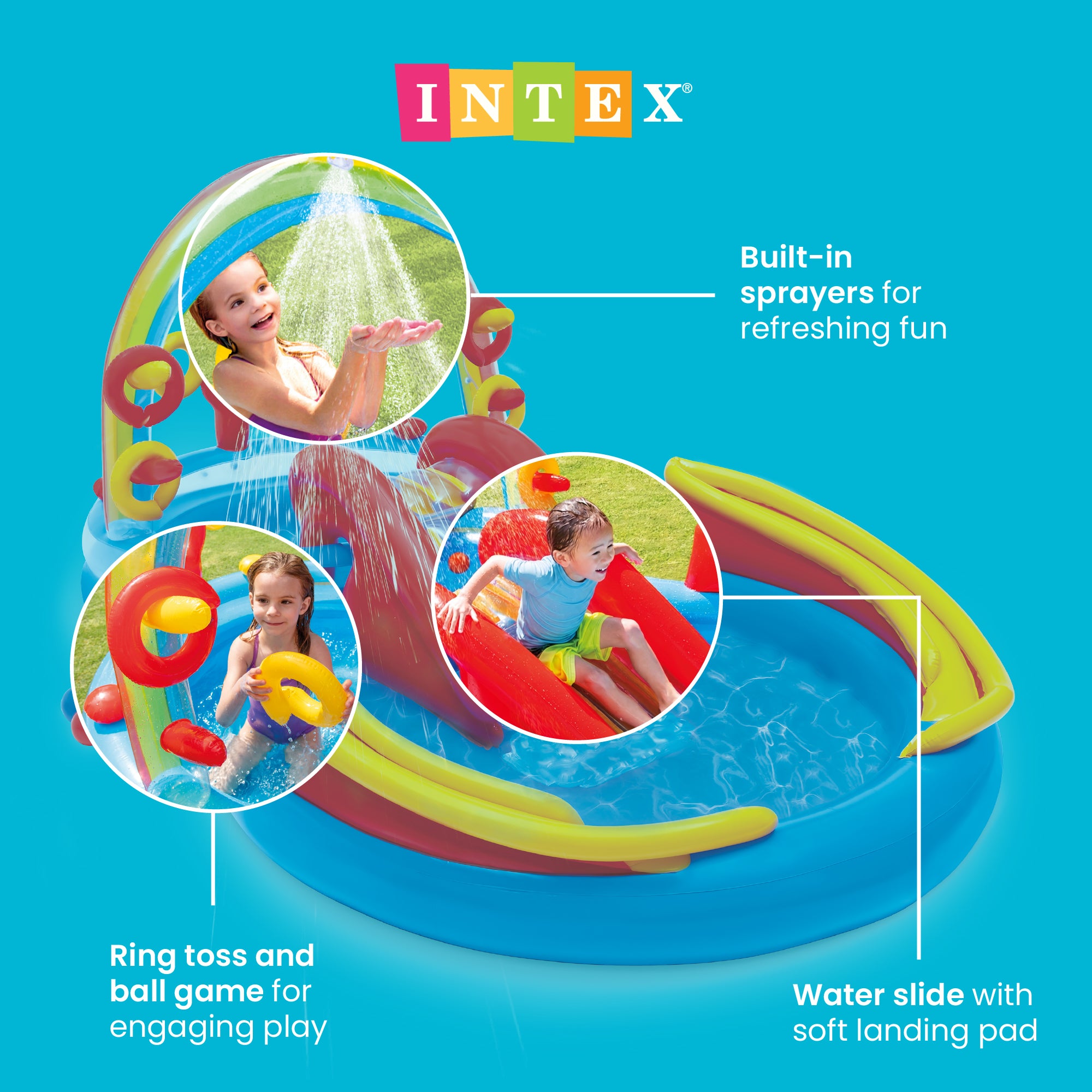 INTEX Inflatable Kid Rainbow Ring Water Play Center | 57453EP (Open Box) - VMInnovations