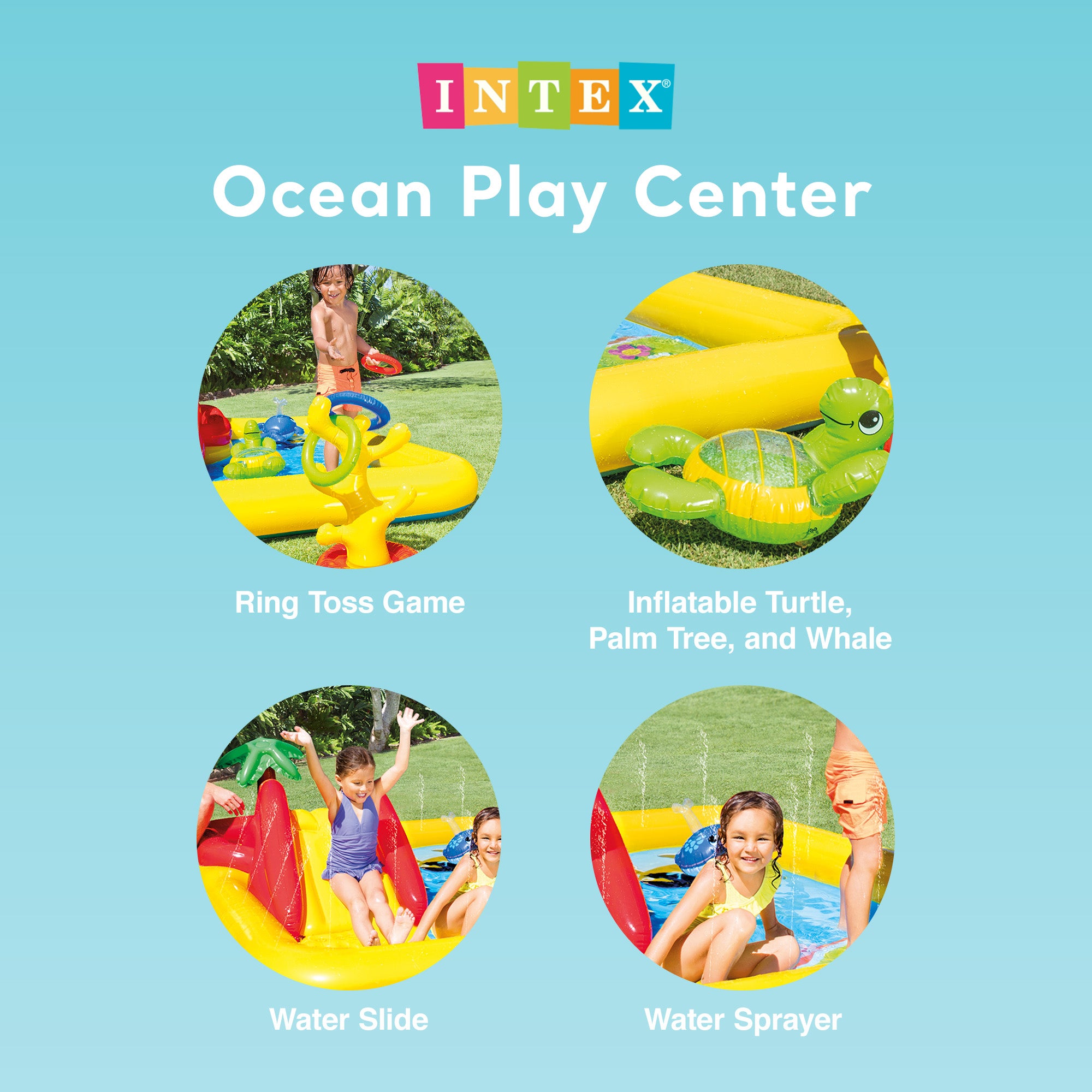 Intex Ocean Play Center Kids Inflatable Wading Pool 57454EP (Open Box) (4 Pack)