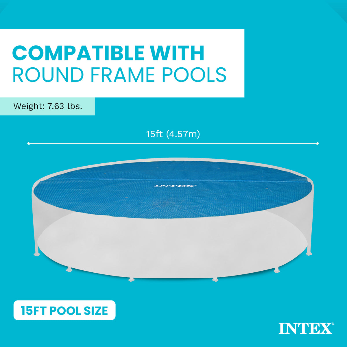 Intex 15 Foot Round Easy Set Vinyl Solar Cover for Swimming Pools, Blue (Used)
