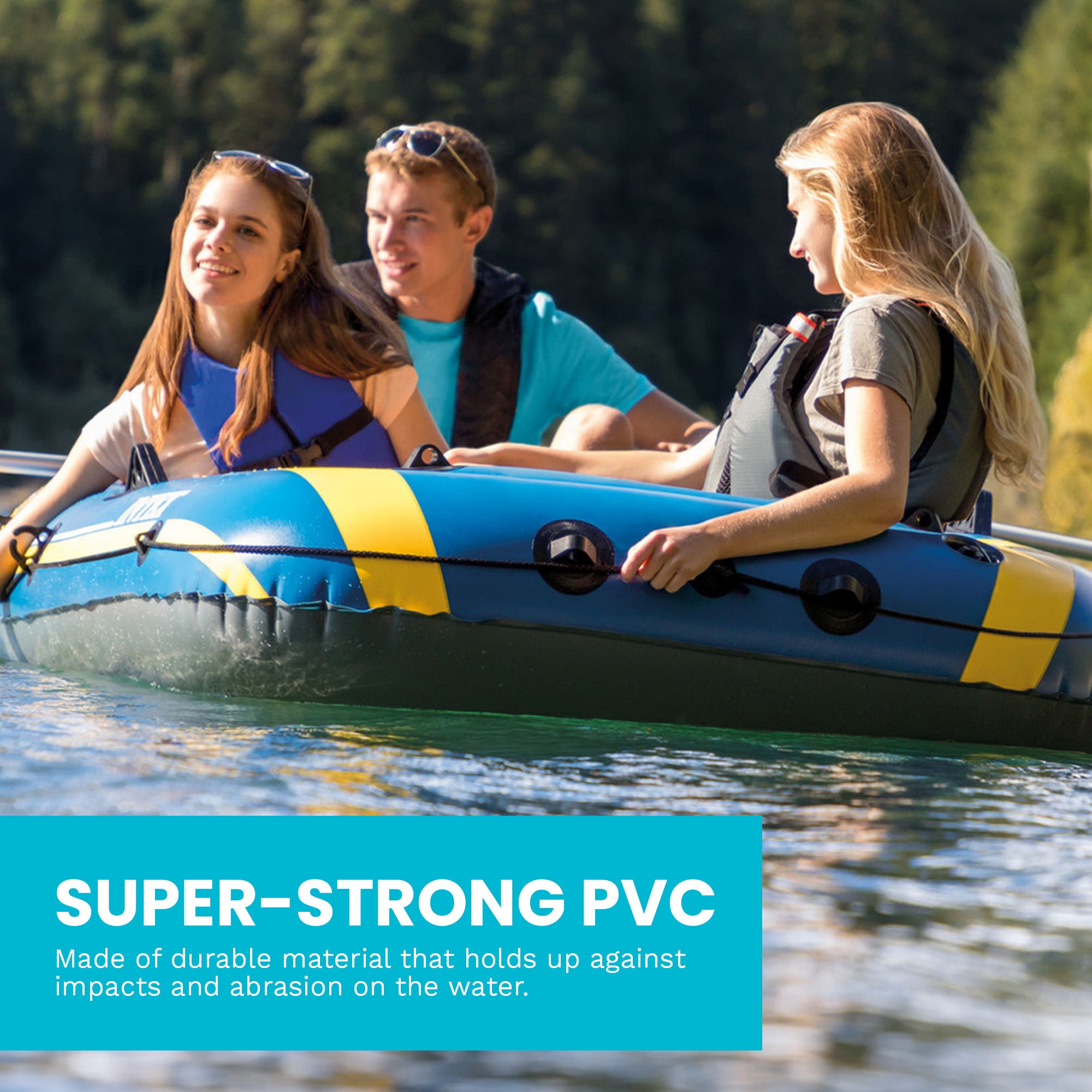 Intex 68370EP Challenger 3 Inflatable Raft Boat Set With Pump And Oars, Blue - VMInnovations