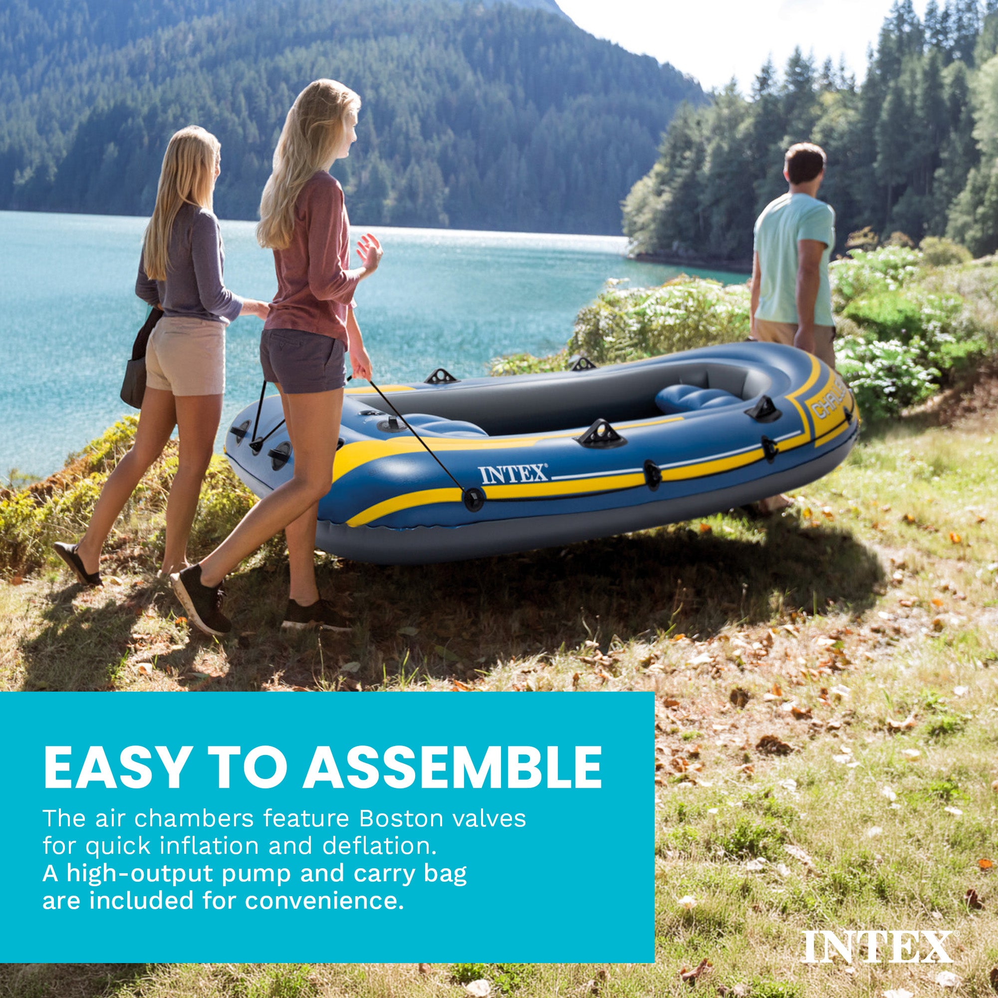 Intex 68370EP Challenger 3 Inflatable Raft Boat Set With Pump And Oars, Blue - VMInnovations