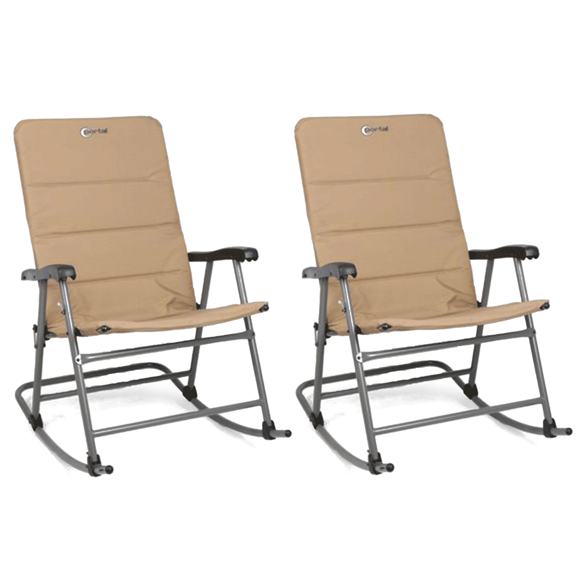 Portal Outdoor Portable Folding Camping Rocking Chair Recliner, Tan (2 Pack) - VMInnovations