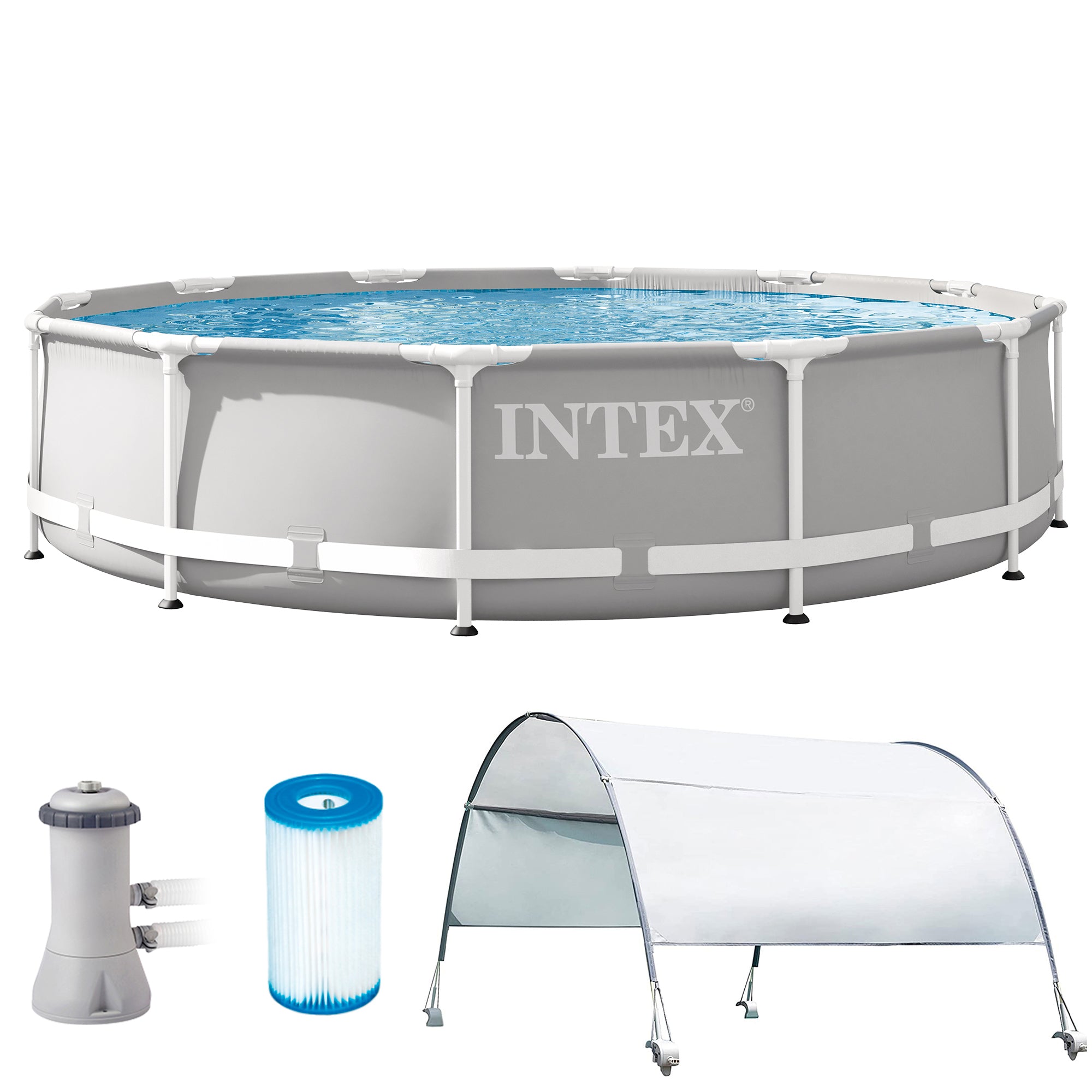 Intex 26711EH 12' x 30" Metal Frame Above Ground Swimming Pool w/ Pump & Canopy