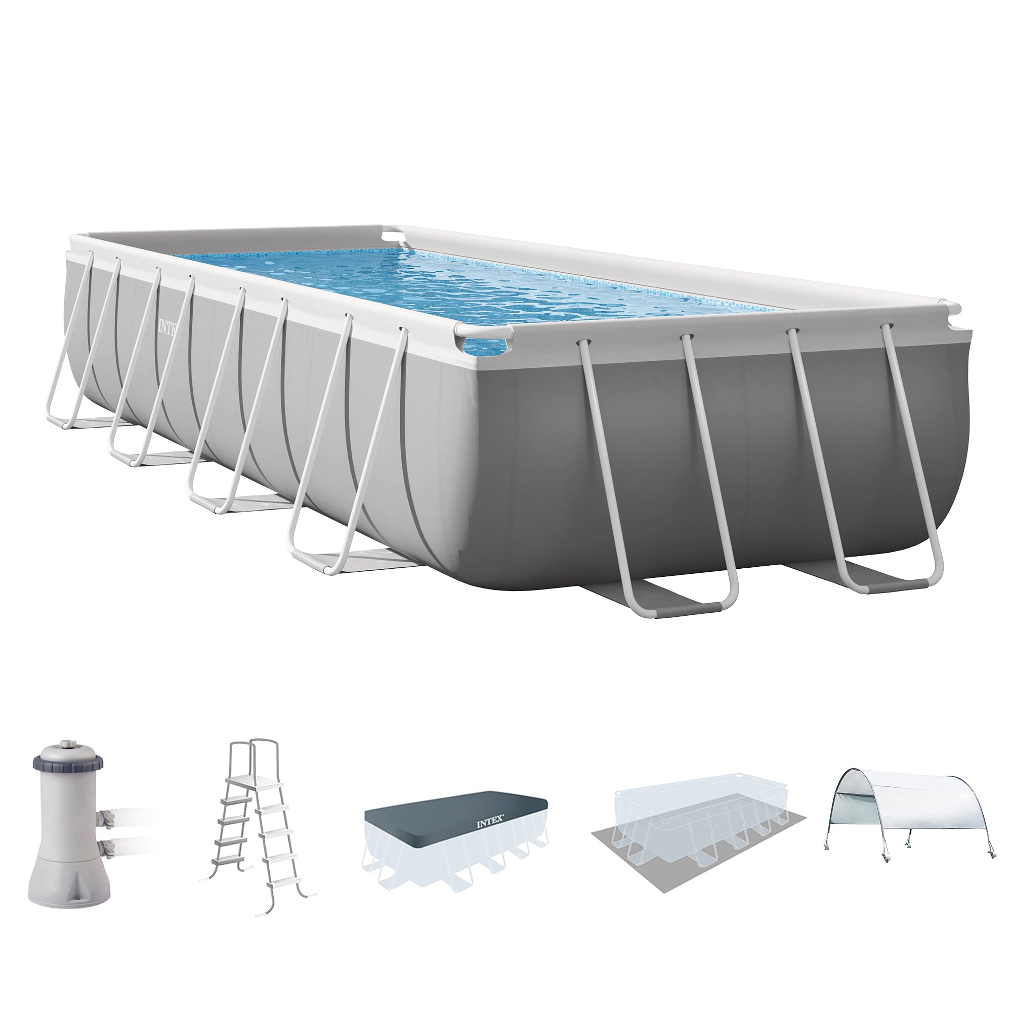 Intex 16' x 42" Prism Frame Rectangular Above Ground Swimming Pool Set w/ Canopy
