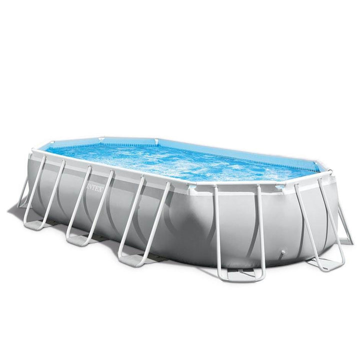 Intex Prism Frame Oval Above Ground Swimming Pool Set with Protective Canopy - VMInnovations