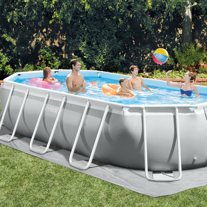 Intex Prism Frame Oval Above Ground Swimming Pool Set with Protective Canopy - VMInnovations