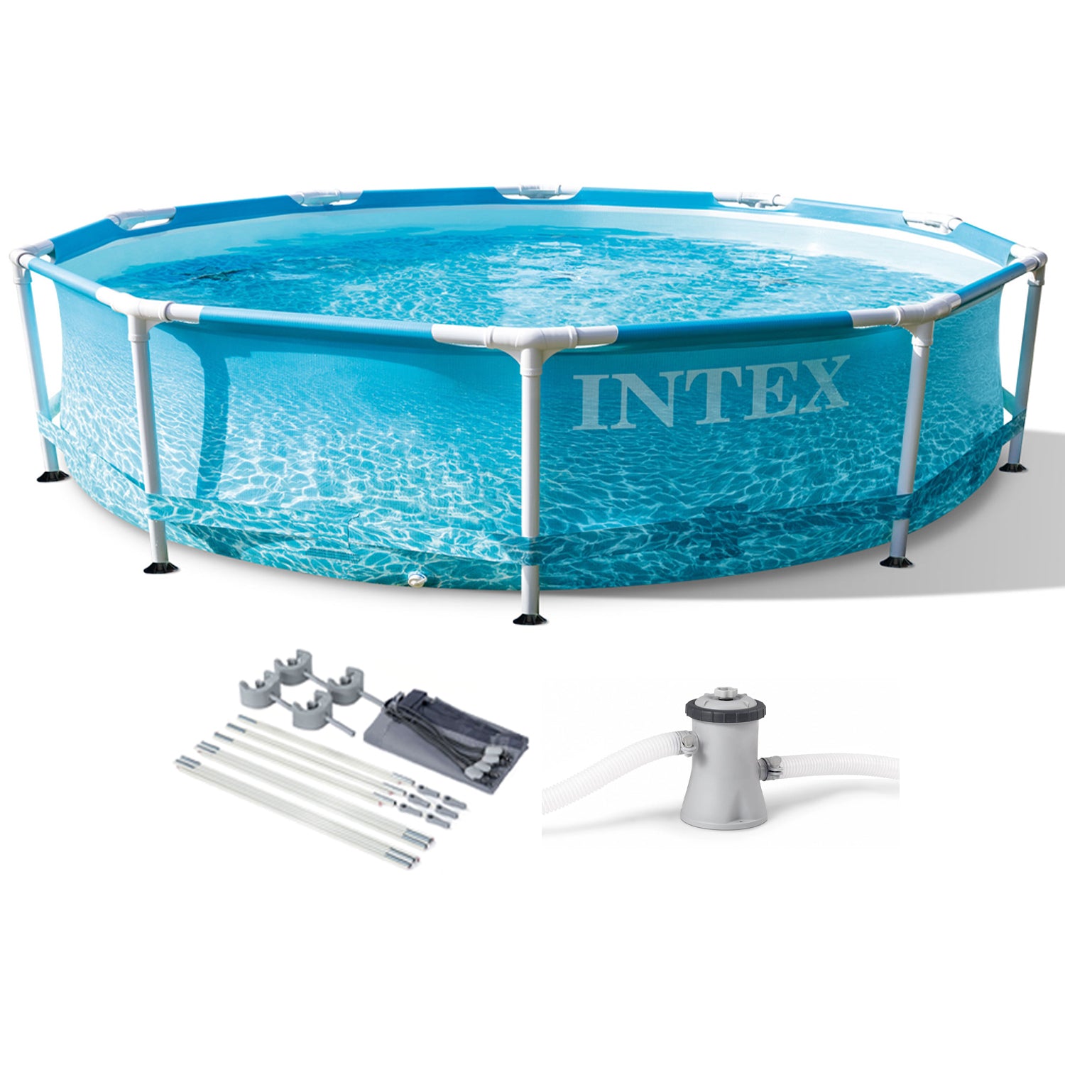 Intex 28207EH 10' x 30" Metal Frame Beachside Swimming Pool w/ Pump and Canopy - VMInnovations