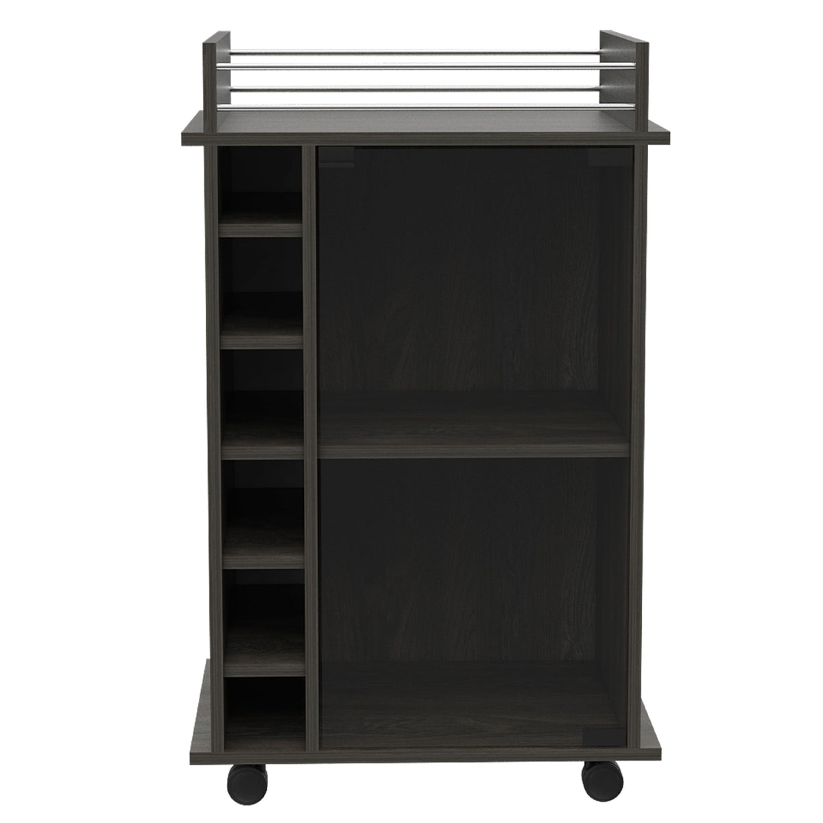 TUHOME Dukat Wine and Liquor Bar Storage Cabinet Cart with Glass Door, Espresso