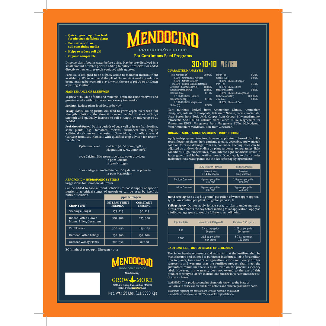 Grow More Mendo Water Soluble Garden and Greenhouse Plant Fertilizer, 25 Pounds - VMInnovations