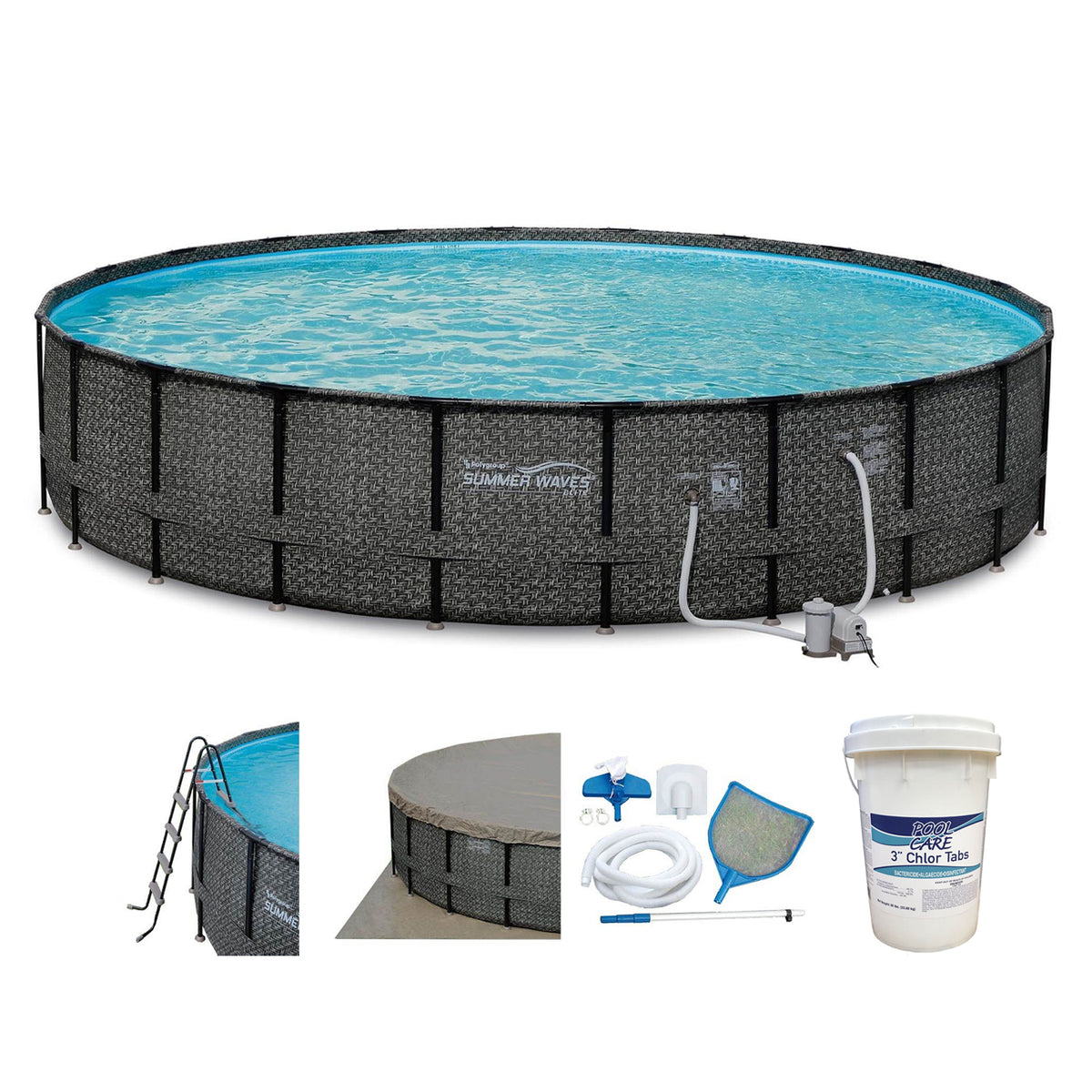 Summer Waves Elite 22ft x 52in Above Ground Frame Swimming Pool Set Kit w/ Pump