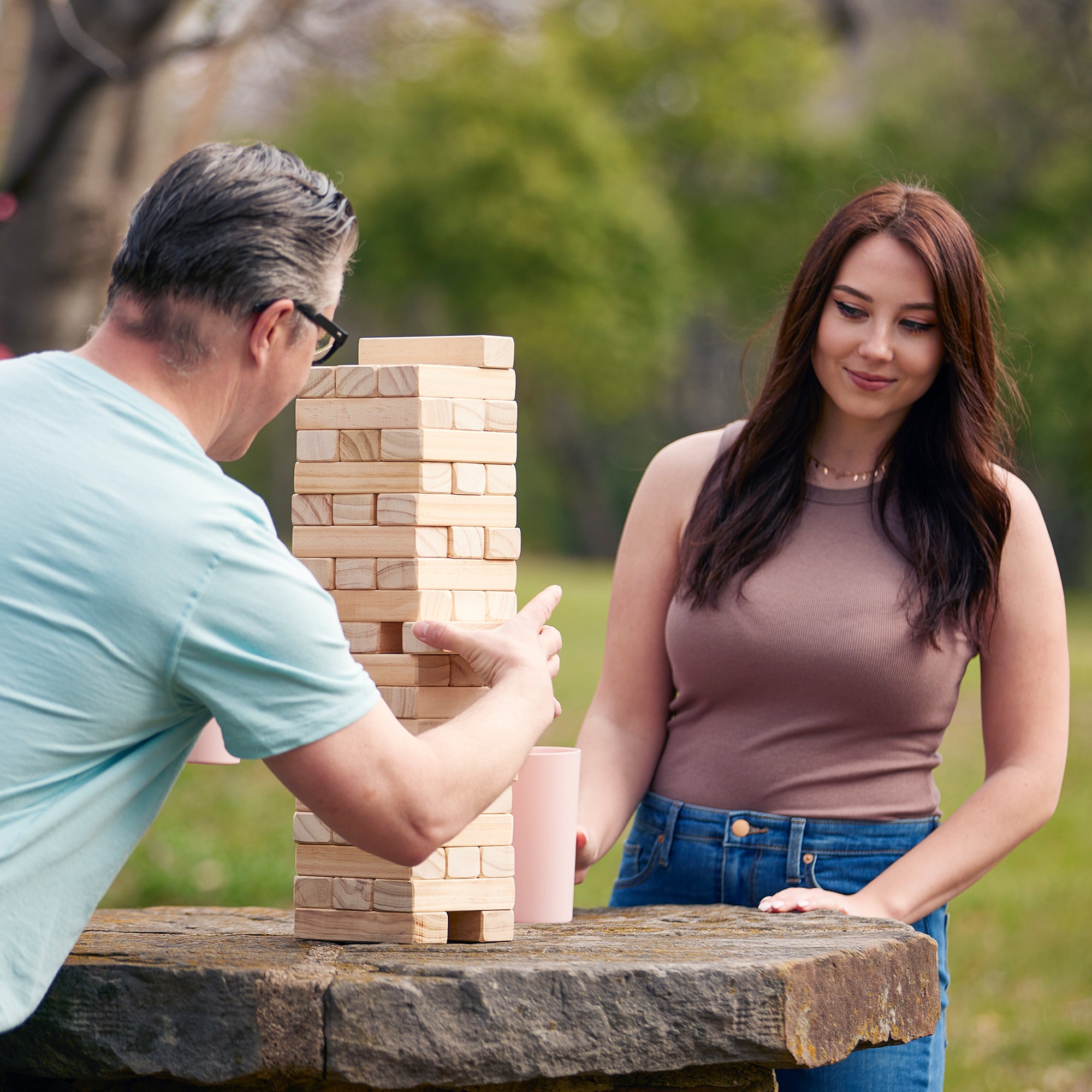 Yard Games Large Jr. Tumbling Timbers 21" Wood Block Stacking Game, Natural - VMInnovations