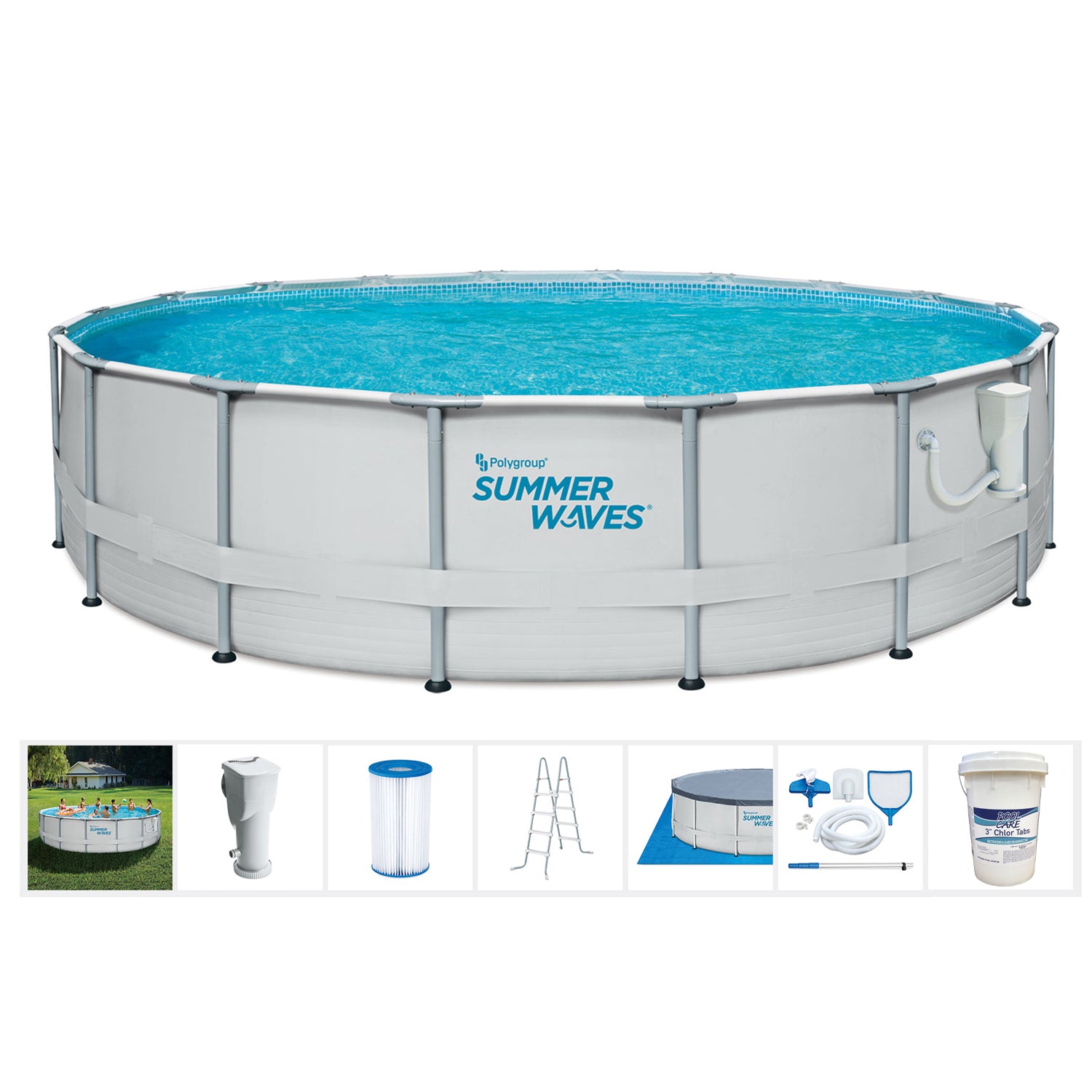 Summer Waves Elite 18ft x 48in Above Ground Frame Swimming Pool Set Kit w/ Pump