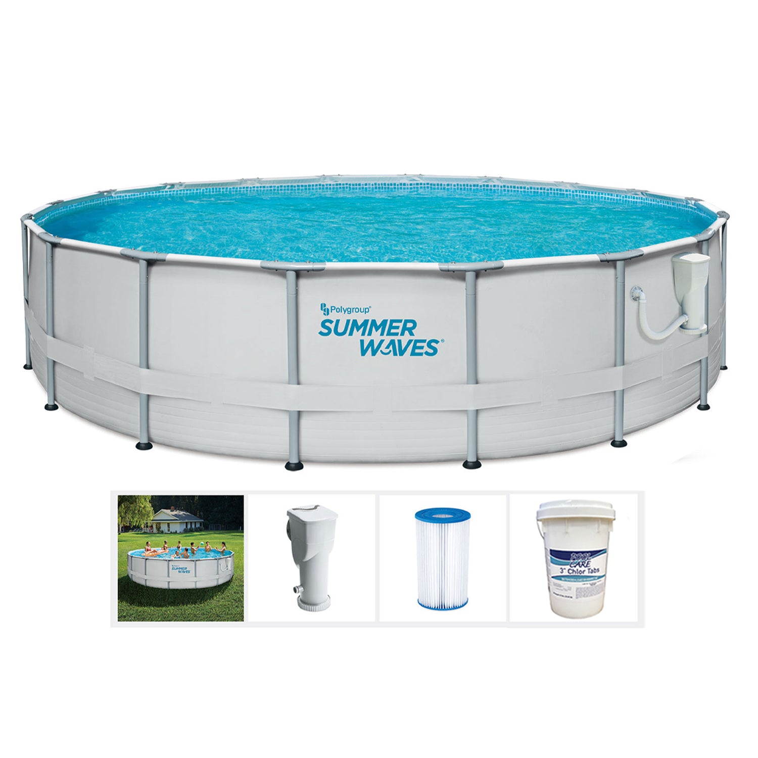 Summer Waves 12 Foot Metal Frame Above Ground Pool Set Kit with Filter Pump
