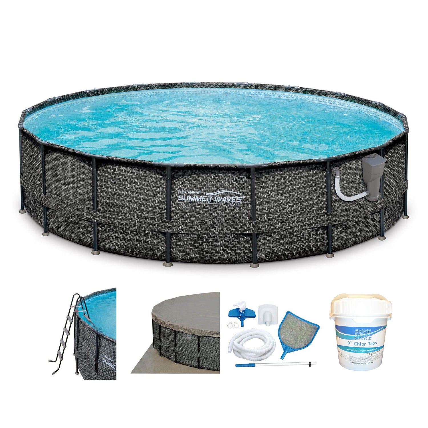 Summer Waves Elite 20ft x 48in Above Ground Frame Swimming Pool Set Kit w/ Pump