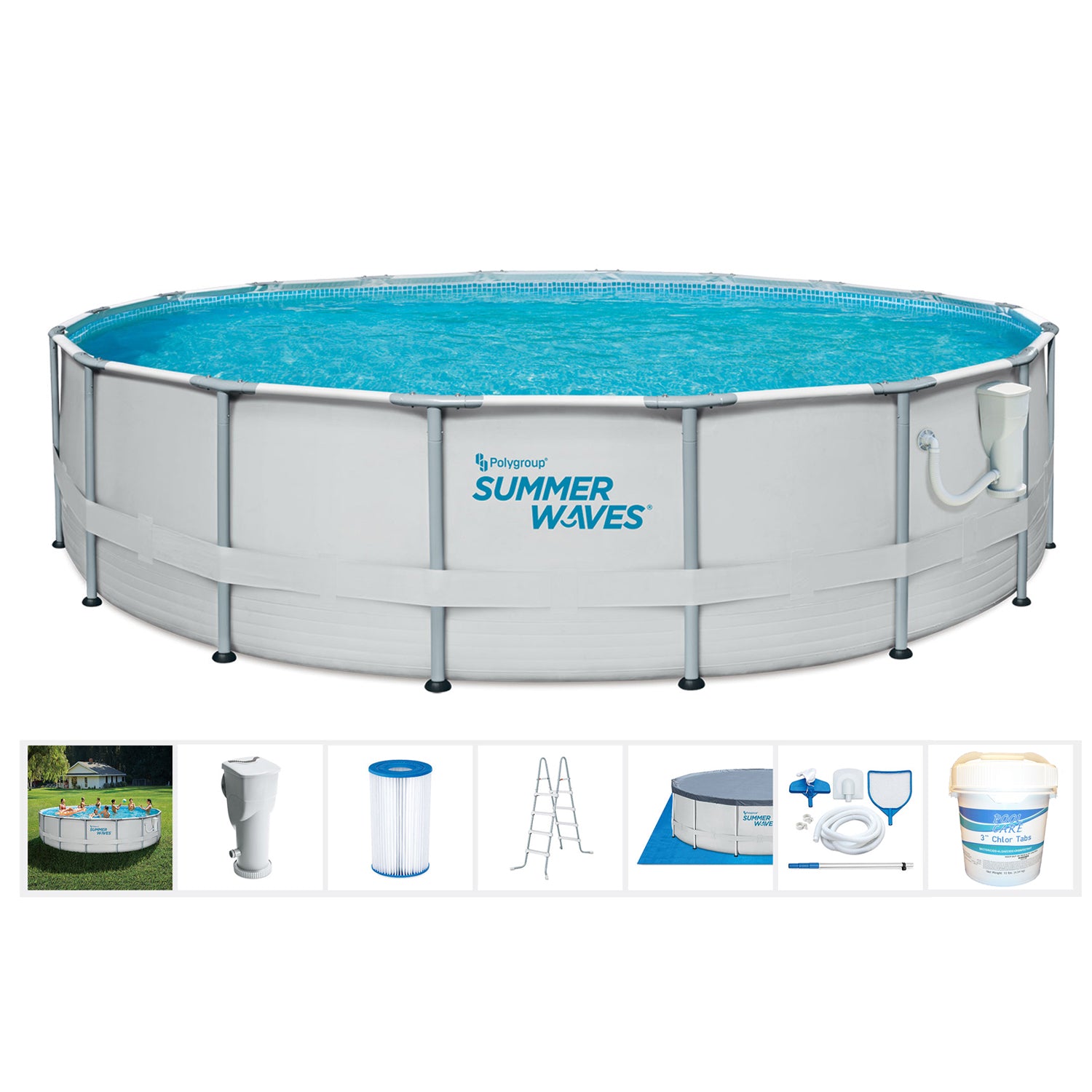 Summer Waves Elite 18ft x 48in Above Ground Frame Swimming Pool Set Kit w/ Pump