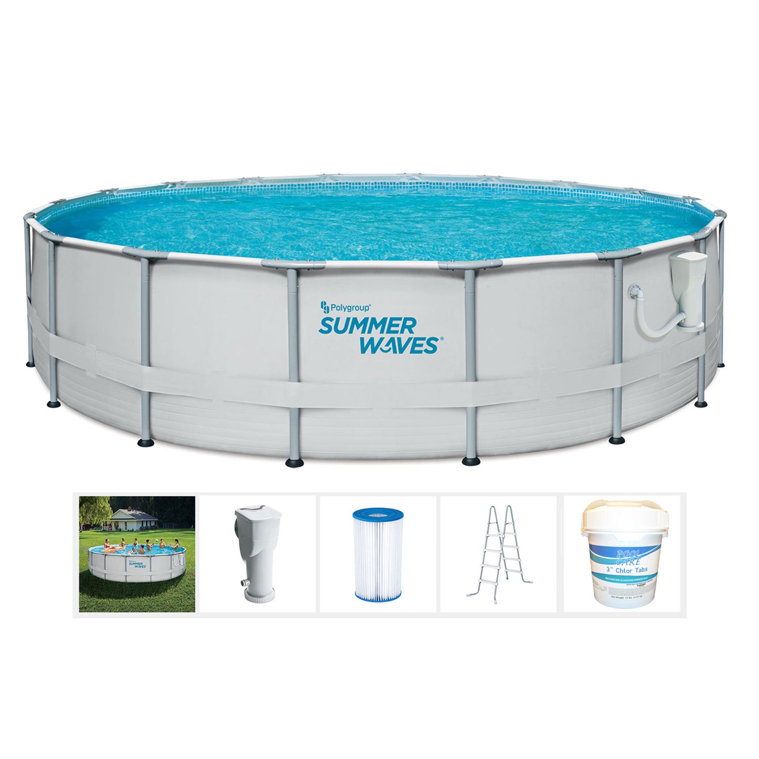 Summer Waves Elite 14 Foot Metal Frame Above Ground Pool Set Kit w/ Filter Pump