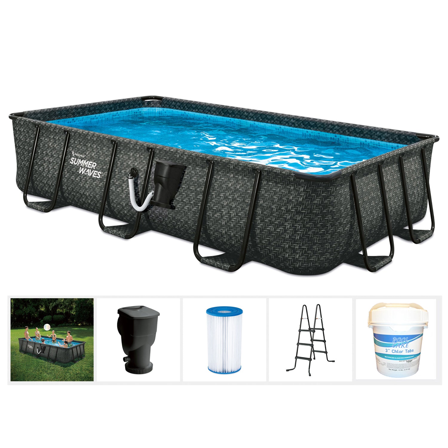 Summer Waves 13ft x 7ft x 39.5in Above Ground Rectangle Frame Swimming Pool Set