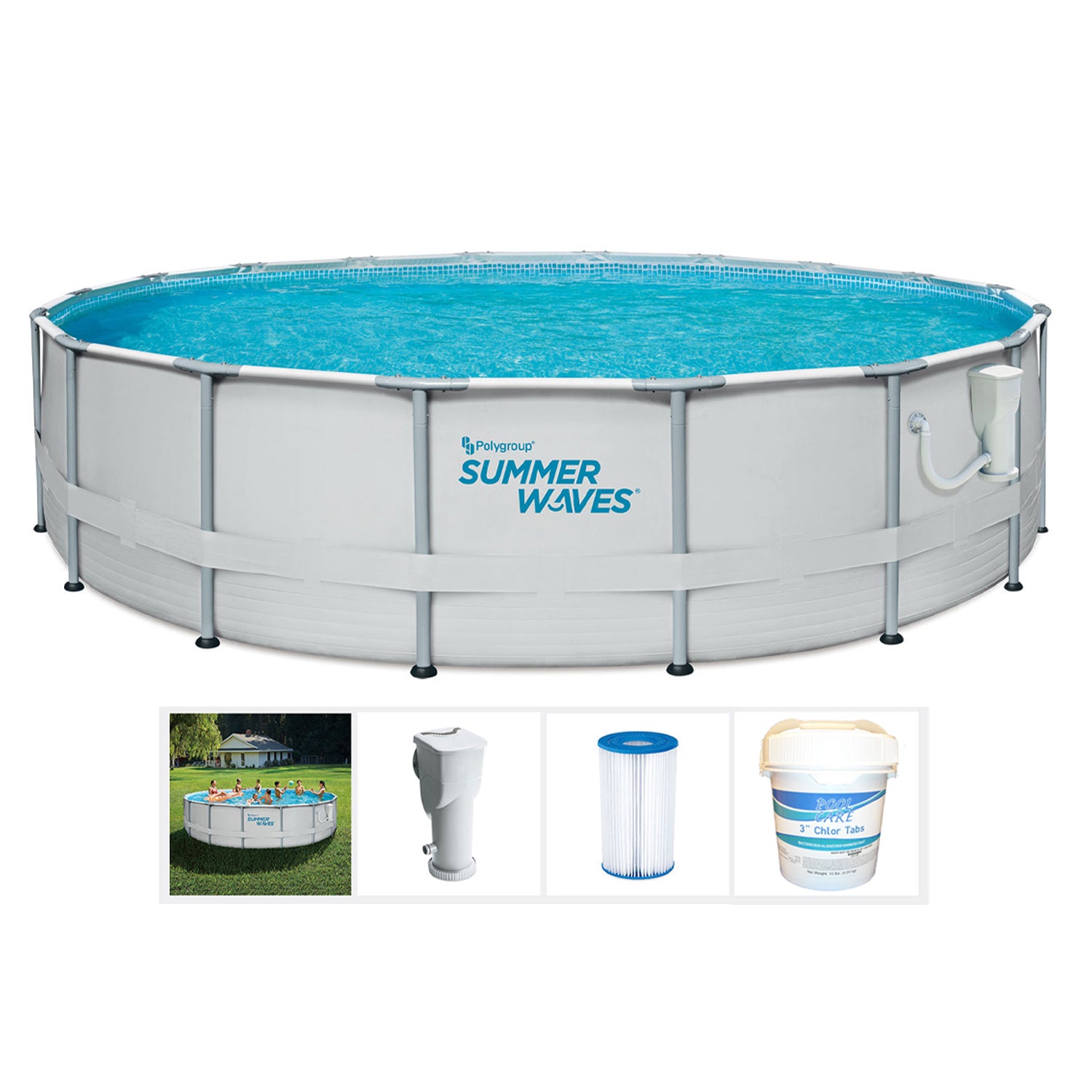Summer Waves 12 Foot Metal Frame Above Ground Pool Set Kit with Filter Pump - VMInnovations