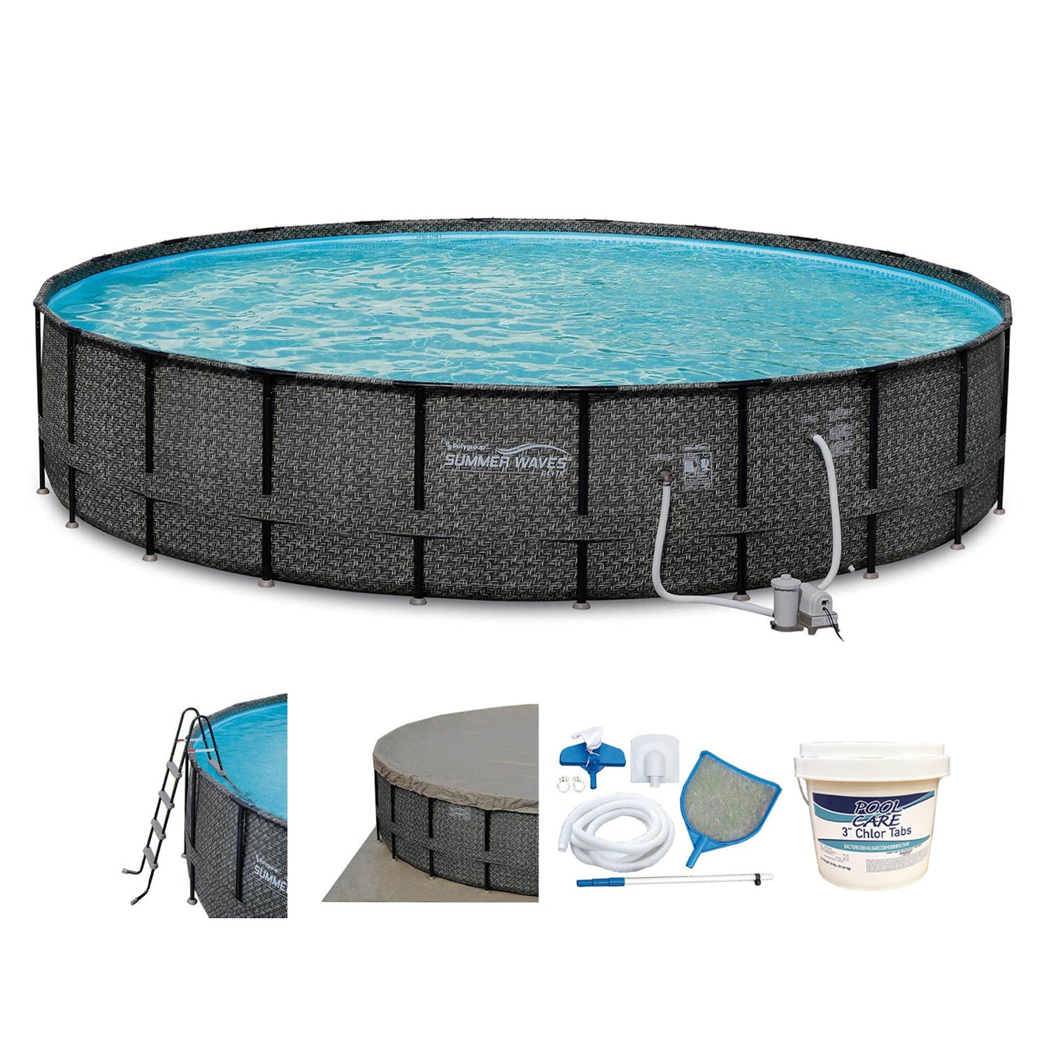 Summer Waves Elite 22ft x 52in Above Ground Frame Swimming Pool Set Kit w/ Pump