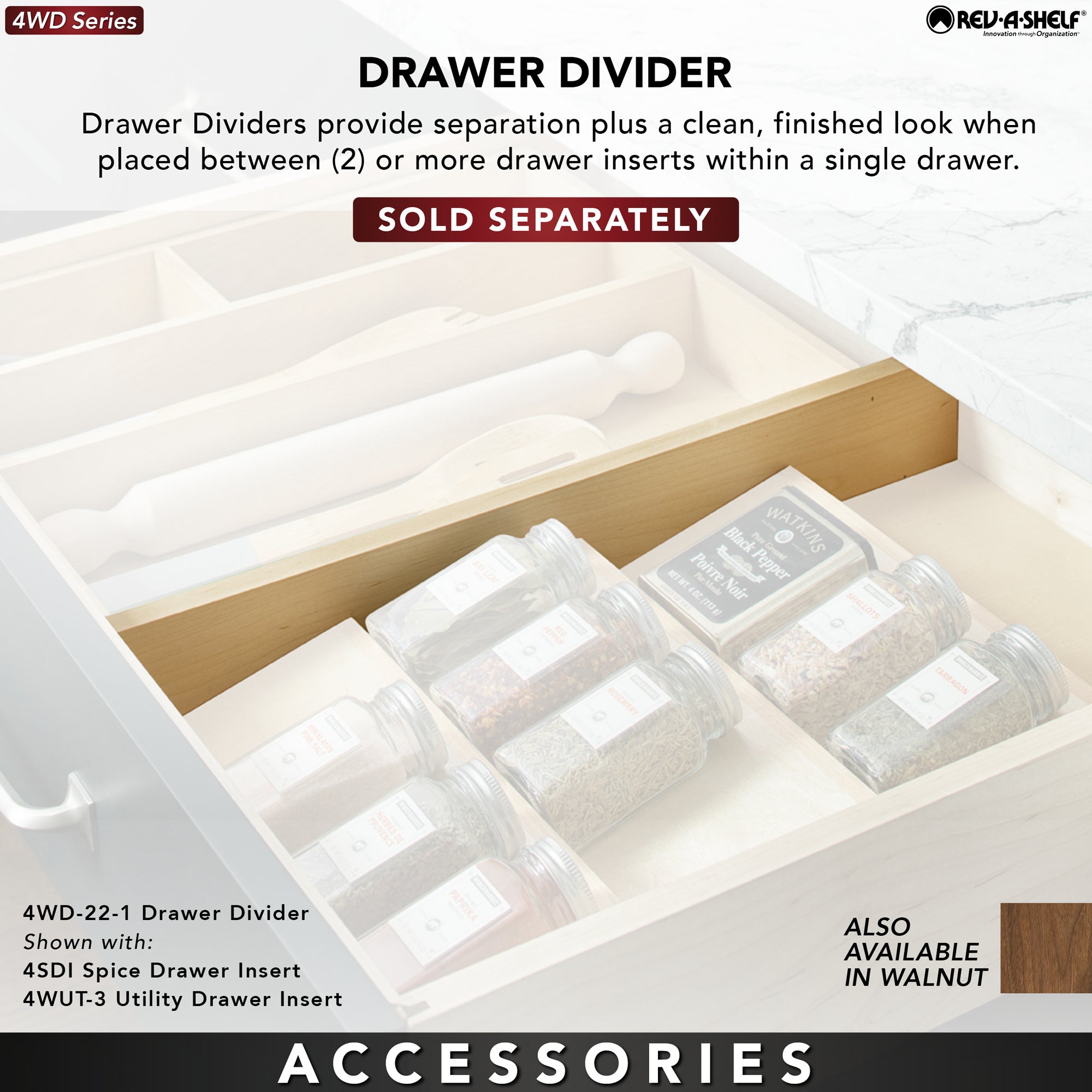 Rev-A-Shelf 9 Cutlery Compartment Tray Cabinet Insert Tall, Maple, 4WCT-3