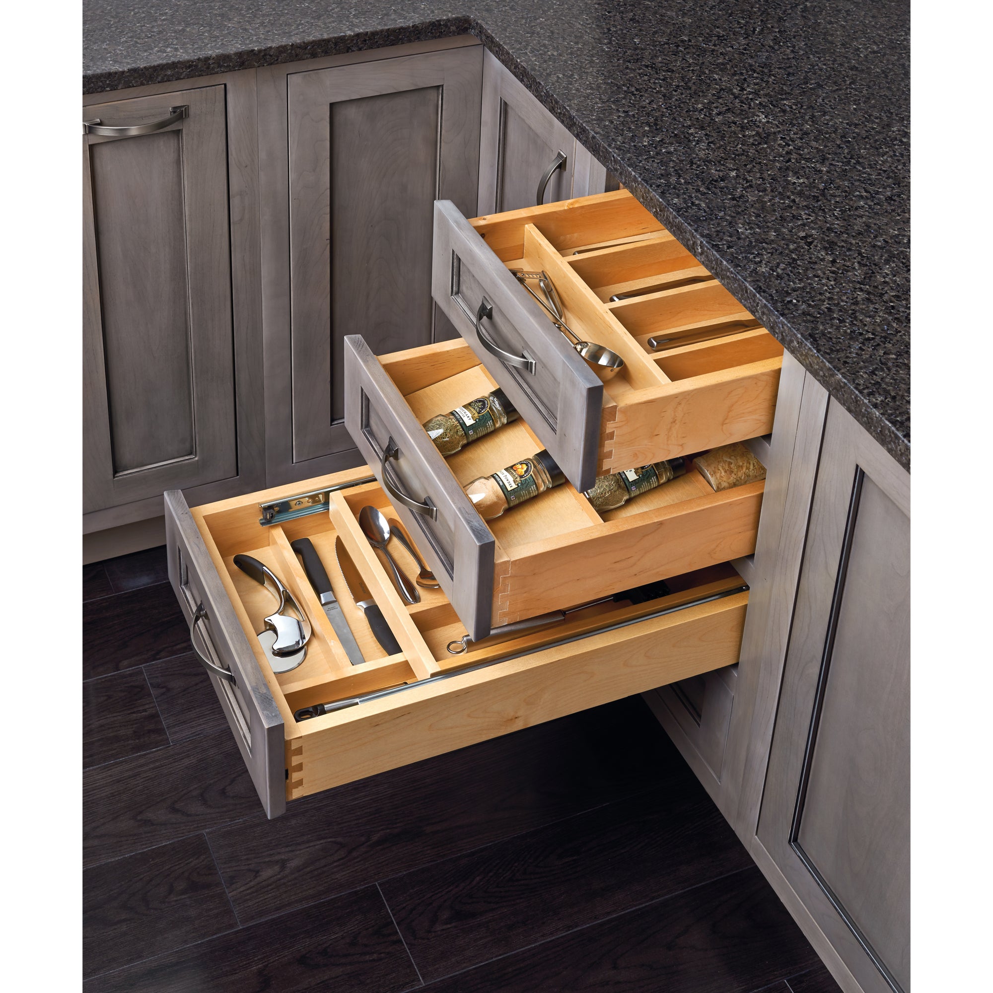 Rev-A-Shelf 9 Cutlery Compartment Tray Cabinet Insert Tall, Maple, 4WCT-3