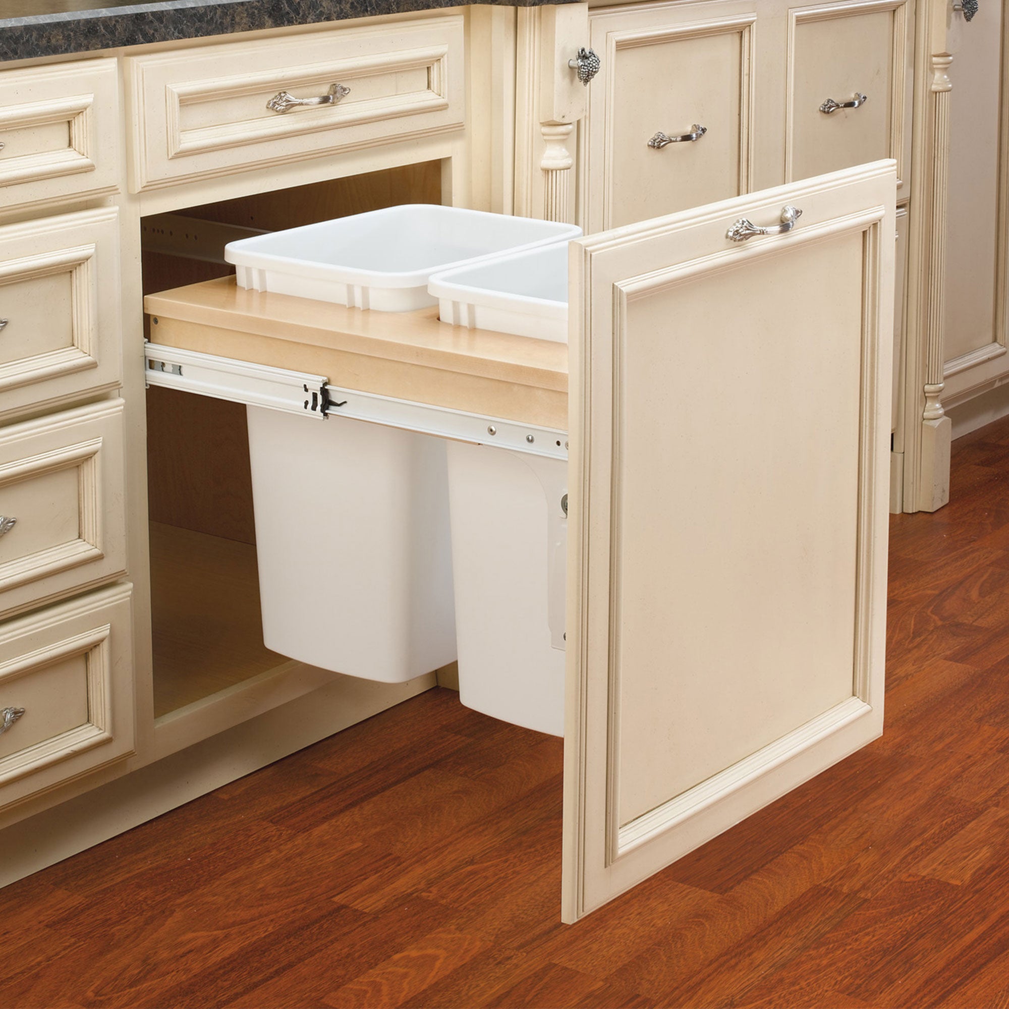Rev-A-Shelf Double Pullout Top Mount Trash Cans 35 qt., White, 4WCTM-24DM2-162 - VMInnovations