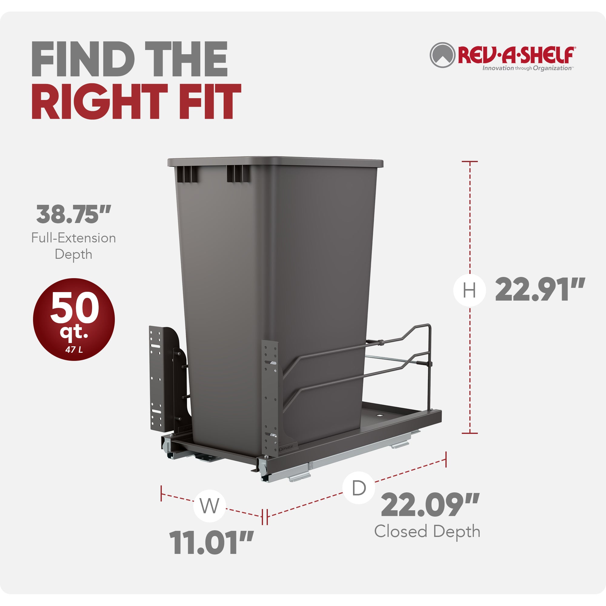 Rev-A-Shelf Pullout Kitchen Trash Can 50 qt. with Soft-close, 53WC-1550SCDM-113