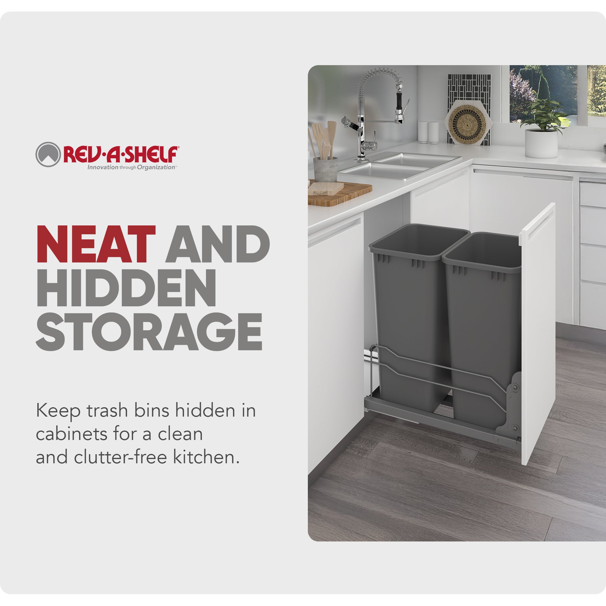 Rev-A-Shelf Double Pullout Trash Can 50 qt. with Soft-close, 53WC-2150SCDM-213 - VMInnovations