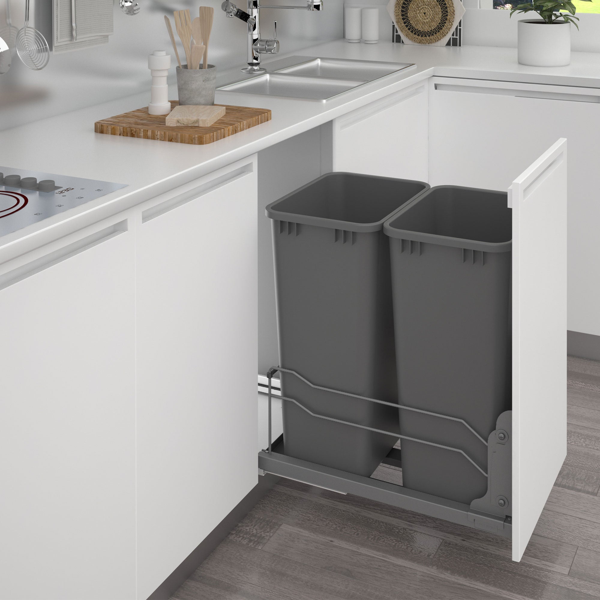 Rev-A-Shelf Double Pullout Trash Can 50 qt. with Soft-close, 53WC-2150SCDM-213 - VMInnovations