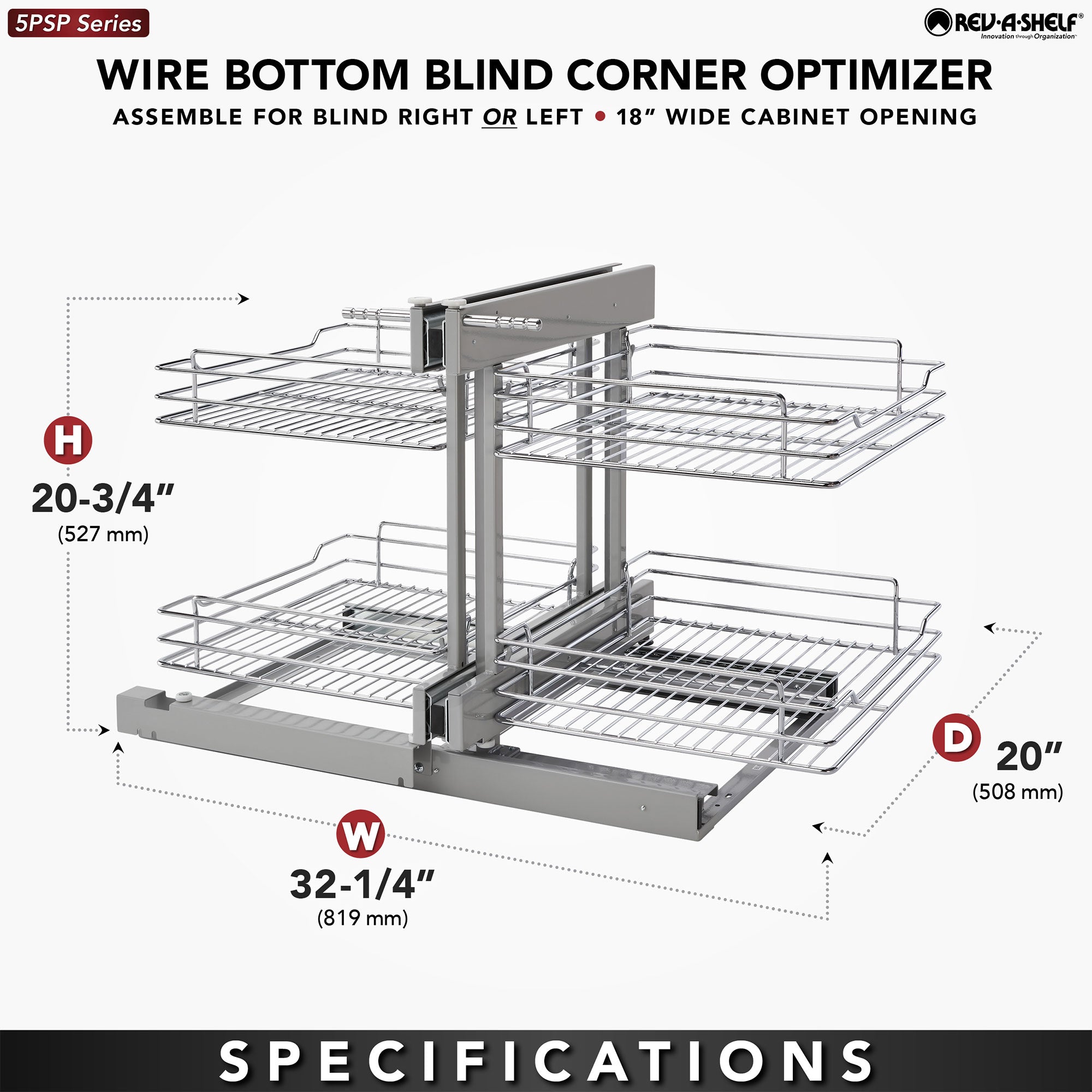 Rev-A-Shelf Chrome 2-Tier Optimizer-18" Blind Corner Cabinet Openings,5PSP-18-CR