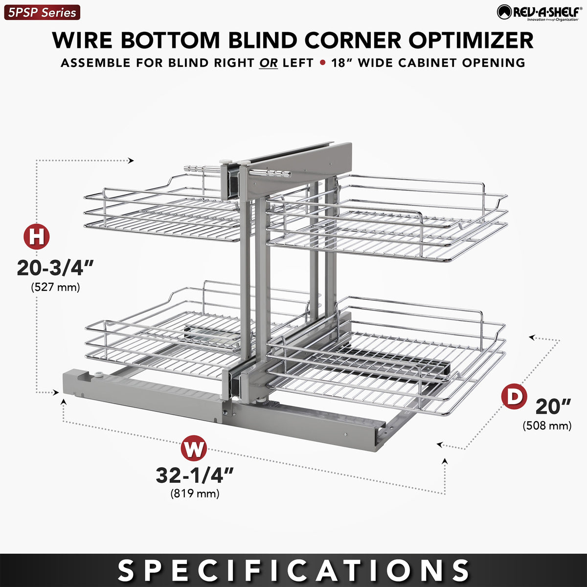 Rev-A-Shelf Chrome 2-Tier Optimizer-18" Blind Corner Cabinet Openings,5PSP-18-CR - VMInnovations