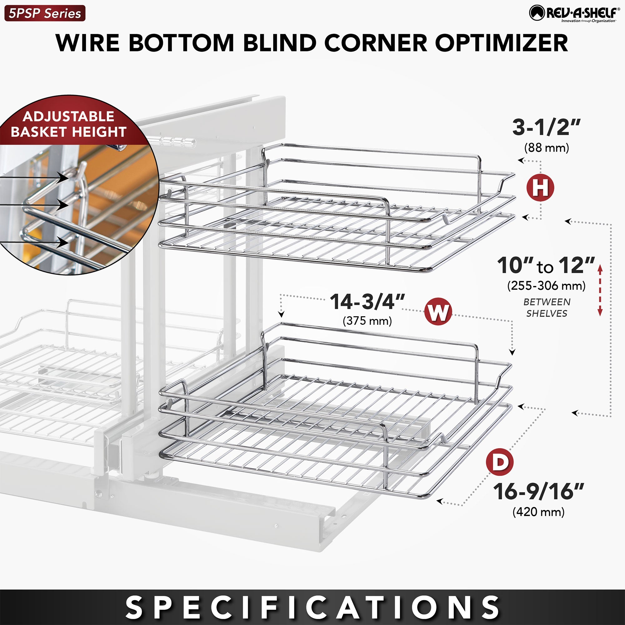 Rev-A-Shelf Chrome 2-Tier Optimizer-18" Blind Corner Cabinet Openings,5PSP-18-CR