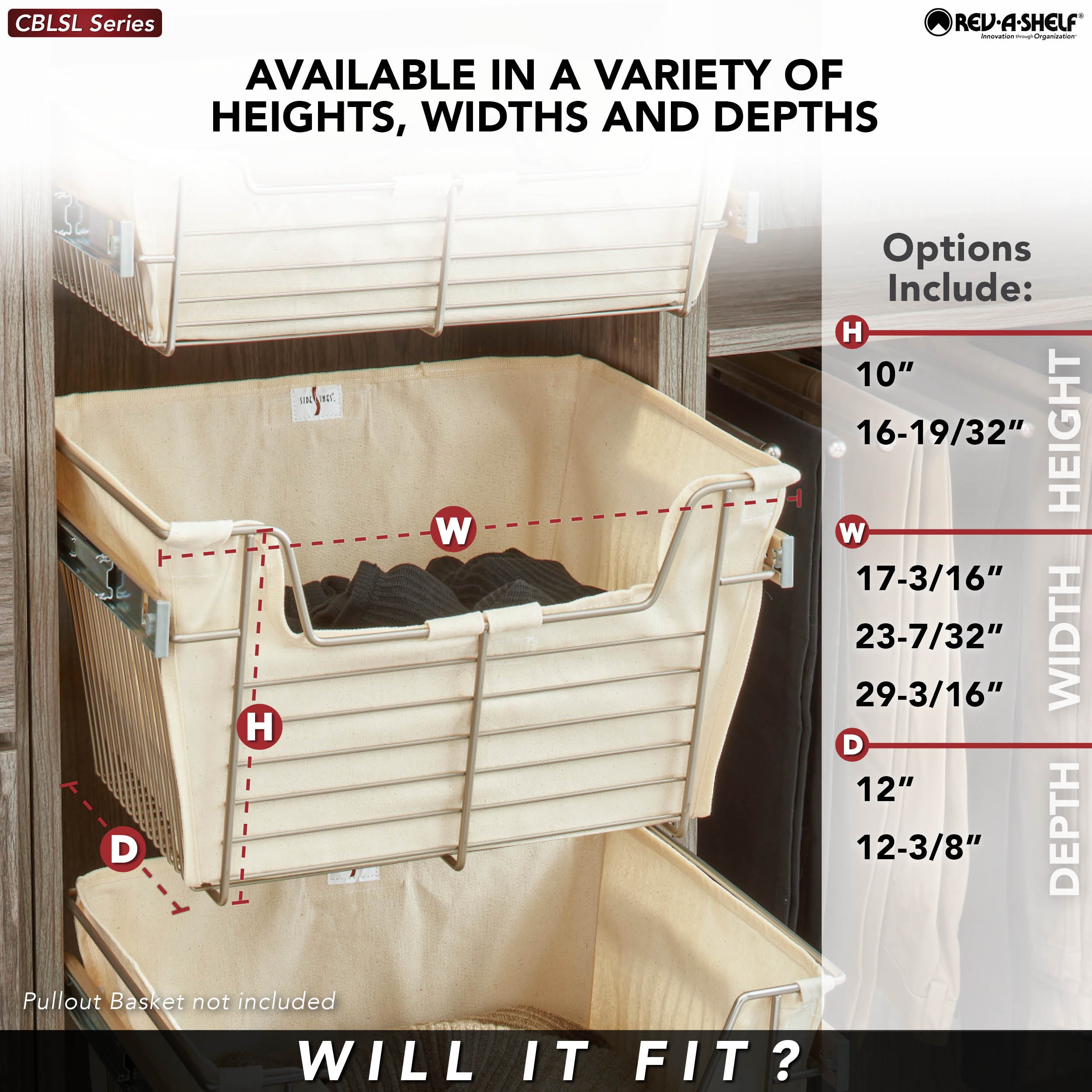 Rev-A-Shelf Sidelines 18" Canvas Cloth Closet Basket Liner, Tan, CBLSL-181405-T1